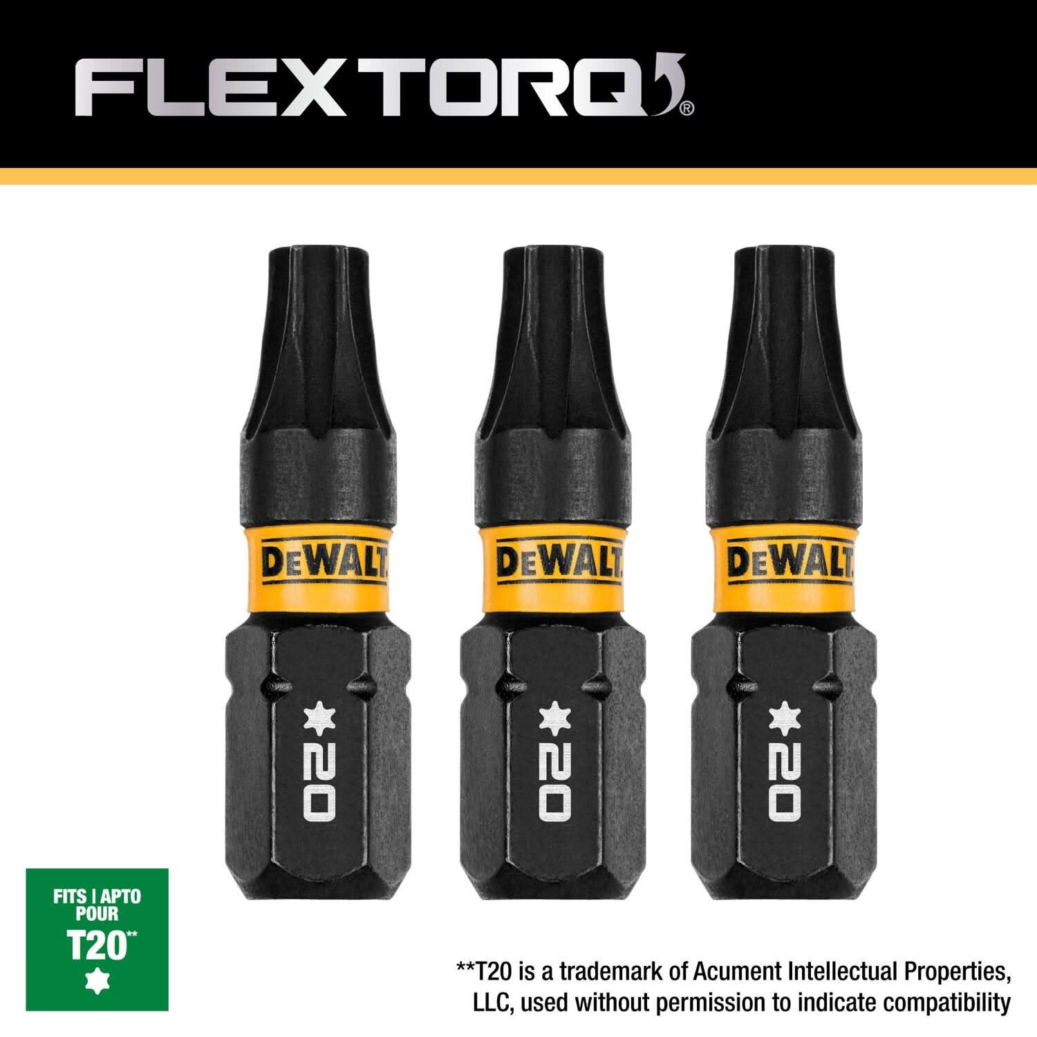 DeWalt DWAF1TX20IR3 FlexTorq Impact Ready Screwdriving Bit, T20, 1 in. (3-Pack)