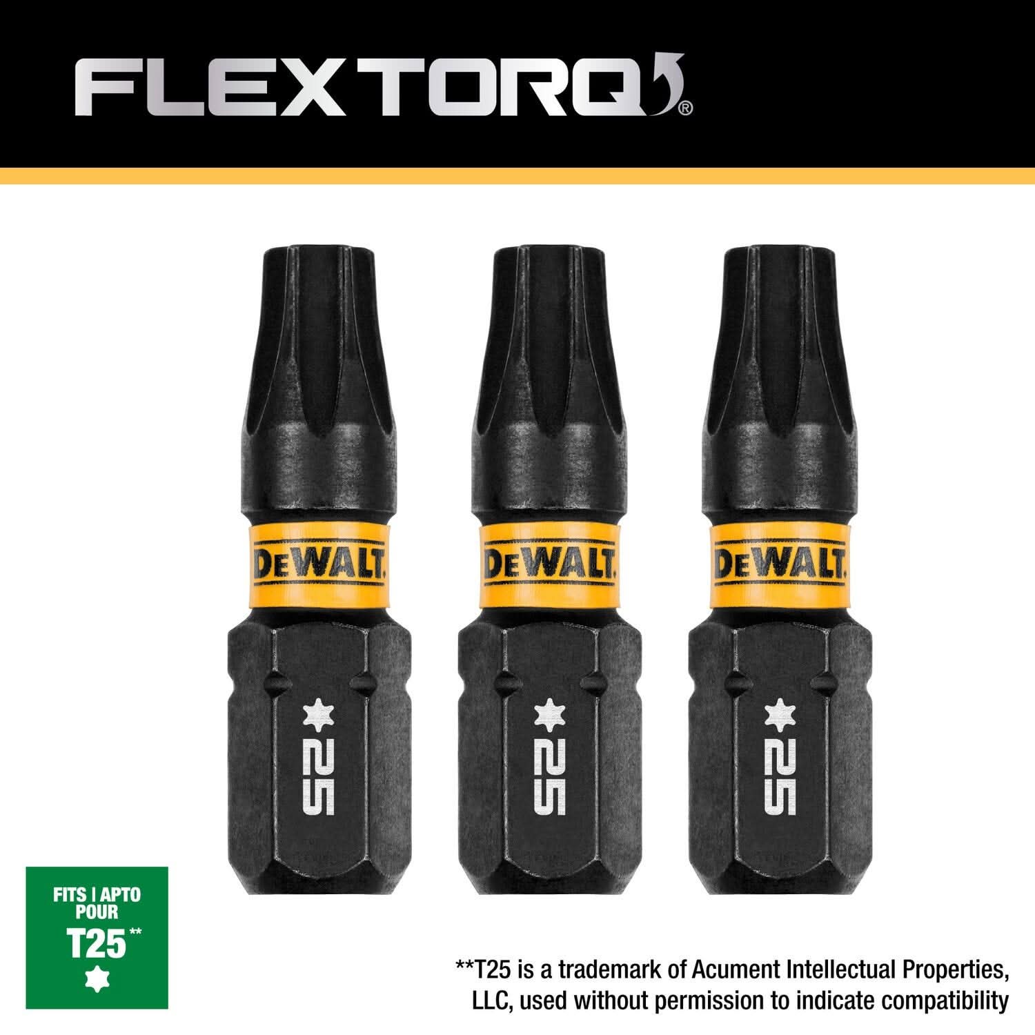 DeWalt DWAF1TX25IR3 FlexTorq Impact Ready Screwdriving Bit, T25, 1 in. (3-Pack)