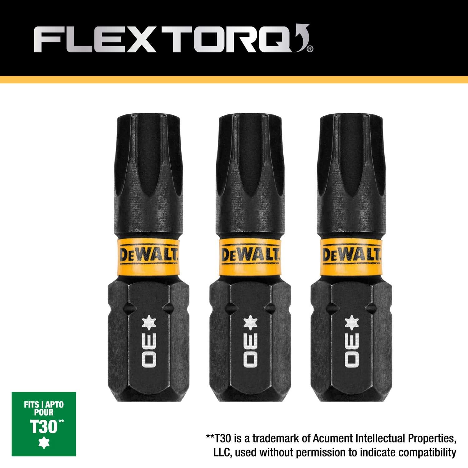 DeWalt DWAF1TX30IR3 FlexTorq Impact Ready Screwdriving Bit, T30, 1 in. (3-Pack)