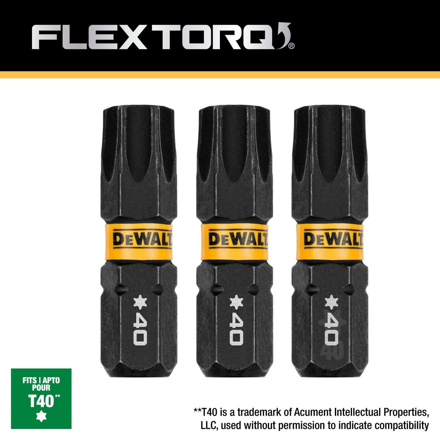 DeWalt DWAF1TX40IR3 FlexTorq Impact Ready Screwdriving Bit, T40, 1 in. (3-Pack)