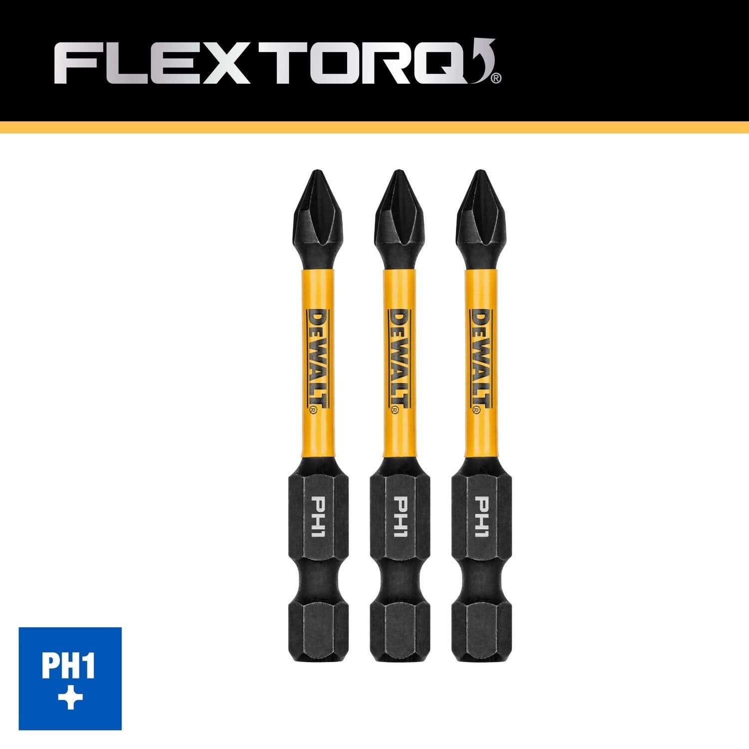 DeWalt DWAF2PH1IR3 FlexTorq Impact Ready Screwdriving Bit, PH1, 2-1/4 in. (3-Pack)
