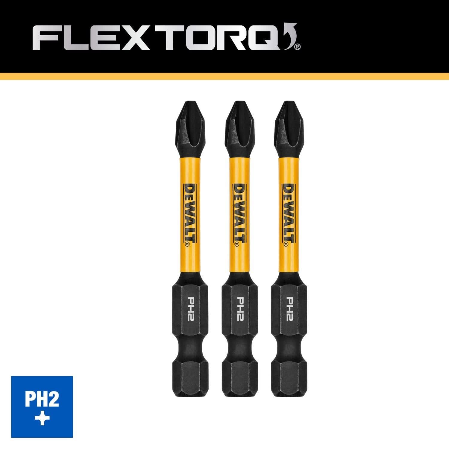 DeWalt DWAF2PH2IR3 FlexTorq Impact Ready Screwdriving Bit, PH2, 2-1/4 in. (3-Pack)