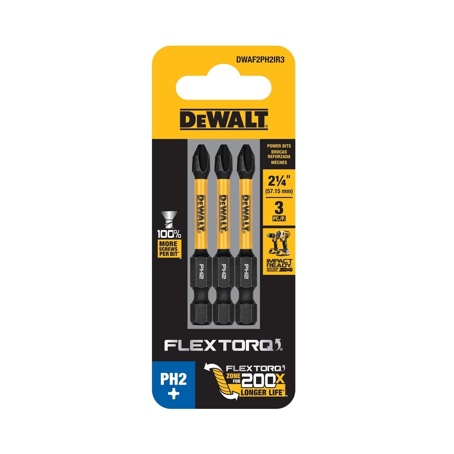 DeWalt DWAF2PH2IR3 FlexTorq Impact Ready Screwdriving Bit, PH2, 2-1/4 in. (3-Pack)