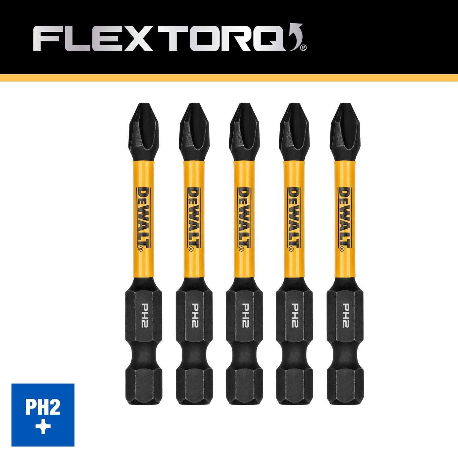 DeWalt DWAF2PH2IR5 FlexTorq Impact Ready Screwdriving Bit, PH2, 2-1/4 in. (5-Pack)