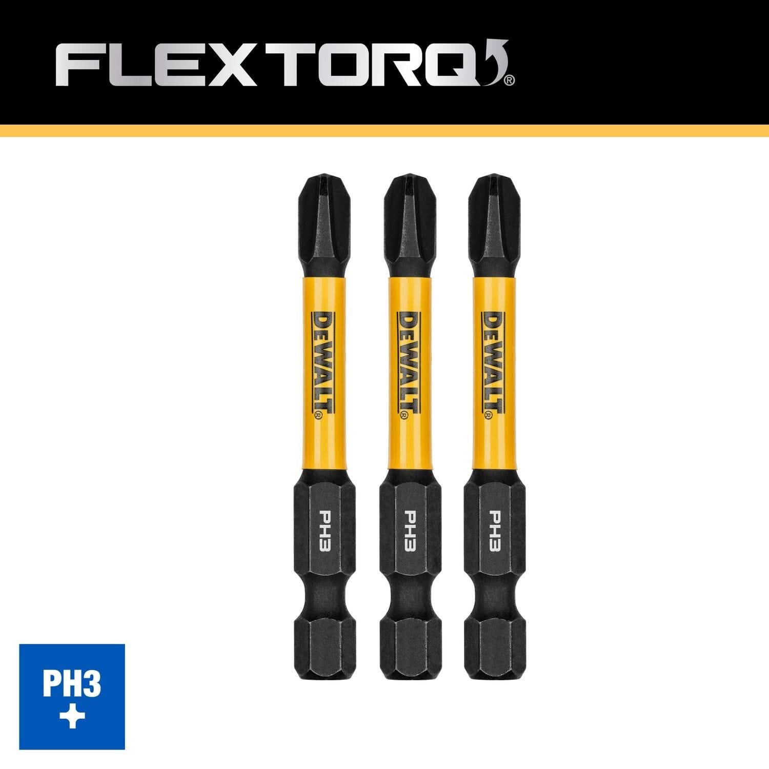 DeWalt DWAF2PH3IR3 FlexTorq Impact Ready Screwdriving Bit, PH3, 2-1/4 in. (3-Pack)