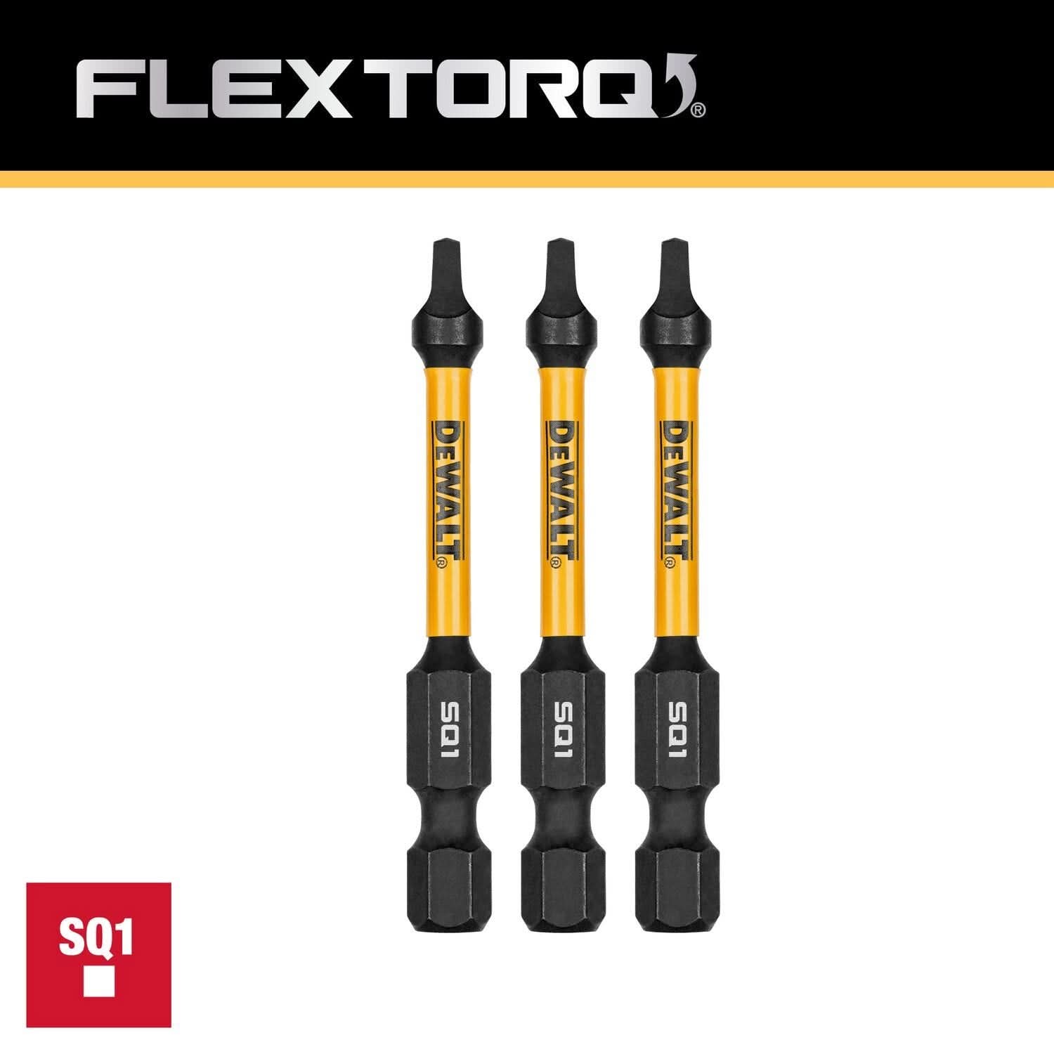 DeWalt DWAF2SQ1IR3 FlexTorq Impact Ready Screwdriving Bit, SQ1, 2-1/4 in. (3-Pack)