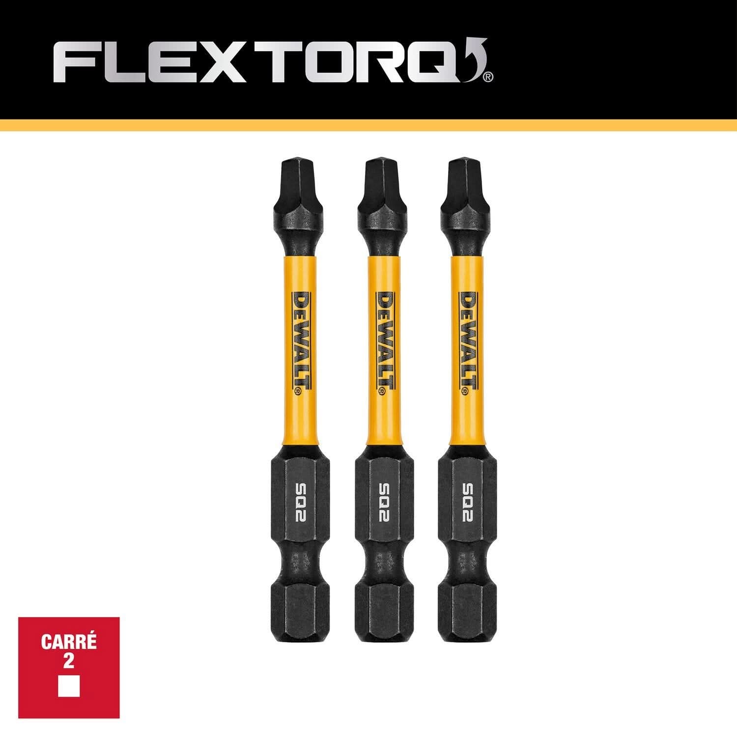 DeWalt DWAF2SQ2IR3 FlexTorq Impact Ready Screwdriving Bit, SQ2, 2-1/4 in. (3-Pack)