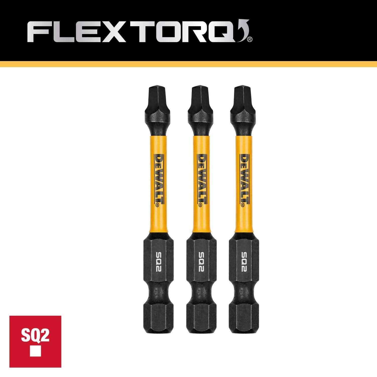 DeWalt DWAF2SQ2IR3 FlexTorq Impact Ready Screwdriving Bit, SQ2, 2-1/4 in. (3-Pack)