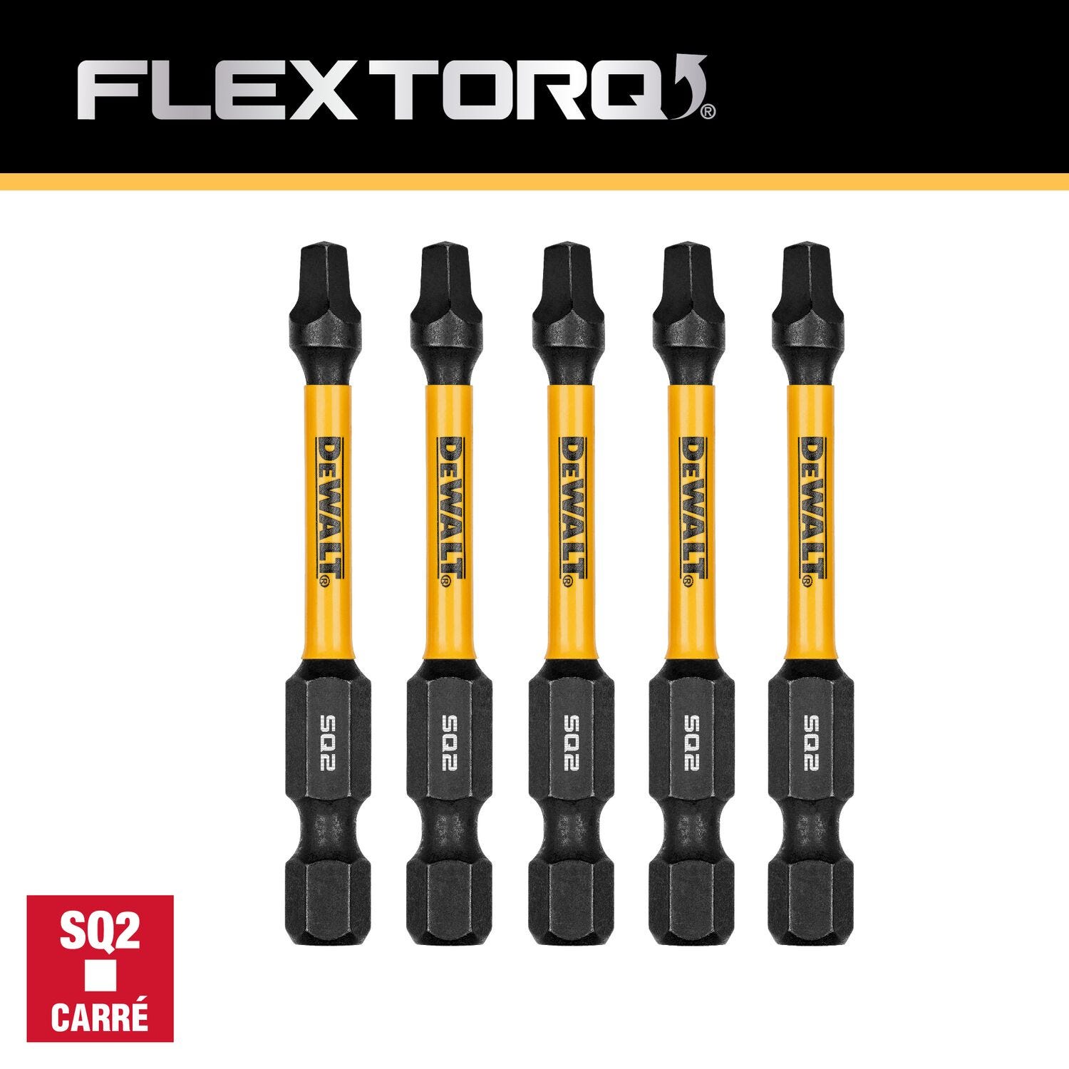 DeWalt DWAF2SQ2IR5 FlexTorq Impact Ready Screwdriving Bit, SQ2, 2-1/4 in. (5-Pack)