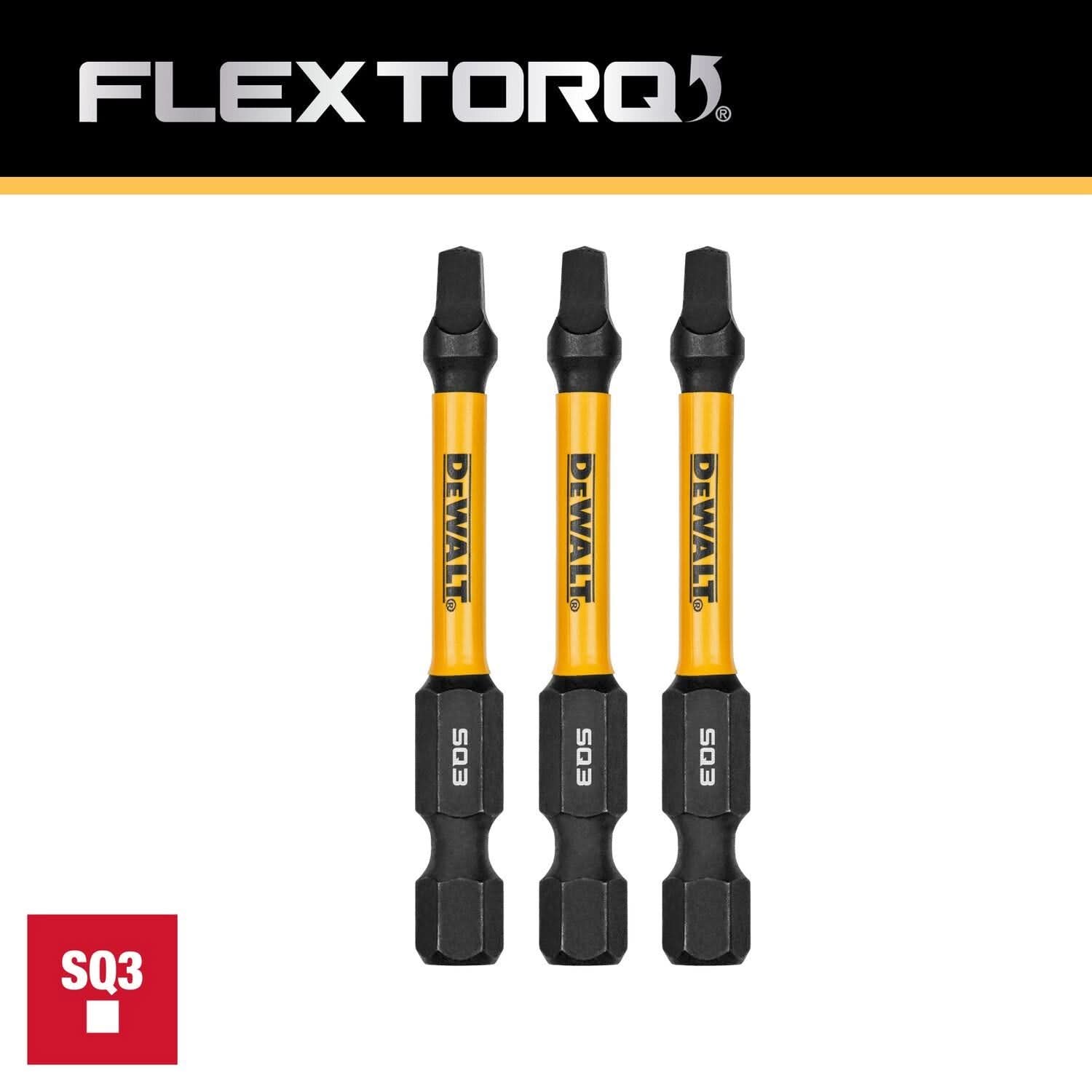 DeWalt DWAF2SQ3IR3 FlexTorq Impact Ready Screwdriving Bit, SQ3, 2-1/4 in. (3-Pack)