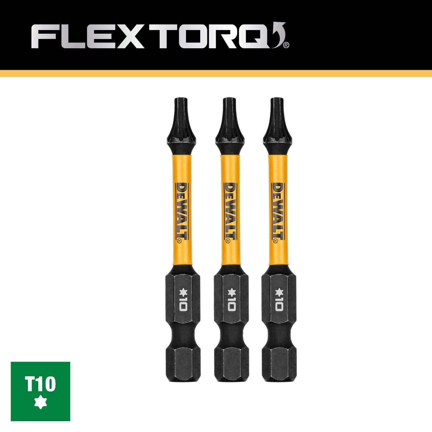 DeWalt DWAF2TX10IR3 FlexTorq Impact Ready Screwdriving Bit, T10, 2-1/4 in. (3-Pack)