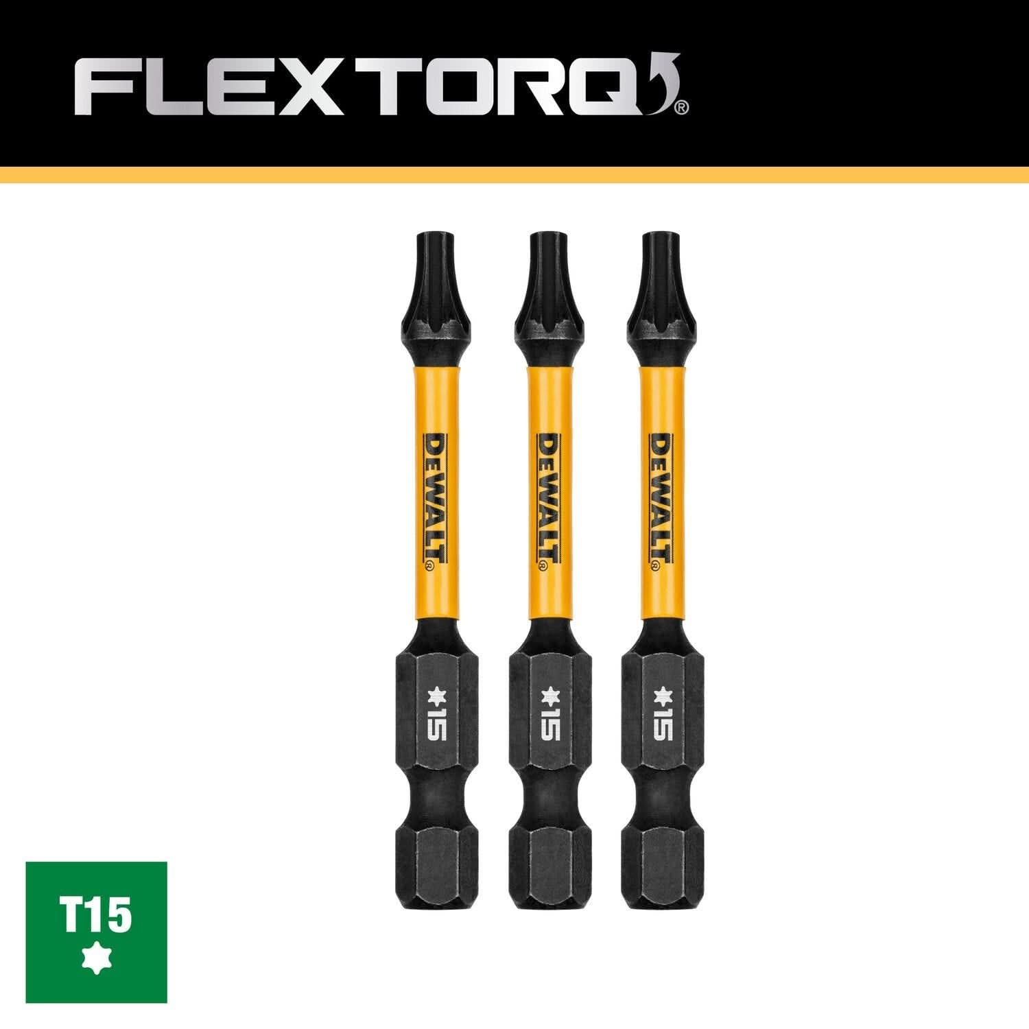 DeWalt DWAF2TX15IR3 FlexTorq Impact Ready Screwdriving Bit, T15, 2-1/4 in. (3-Pack)