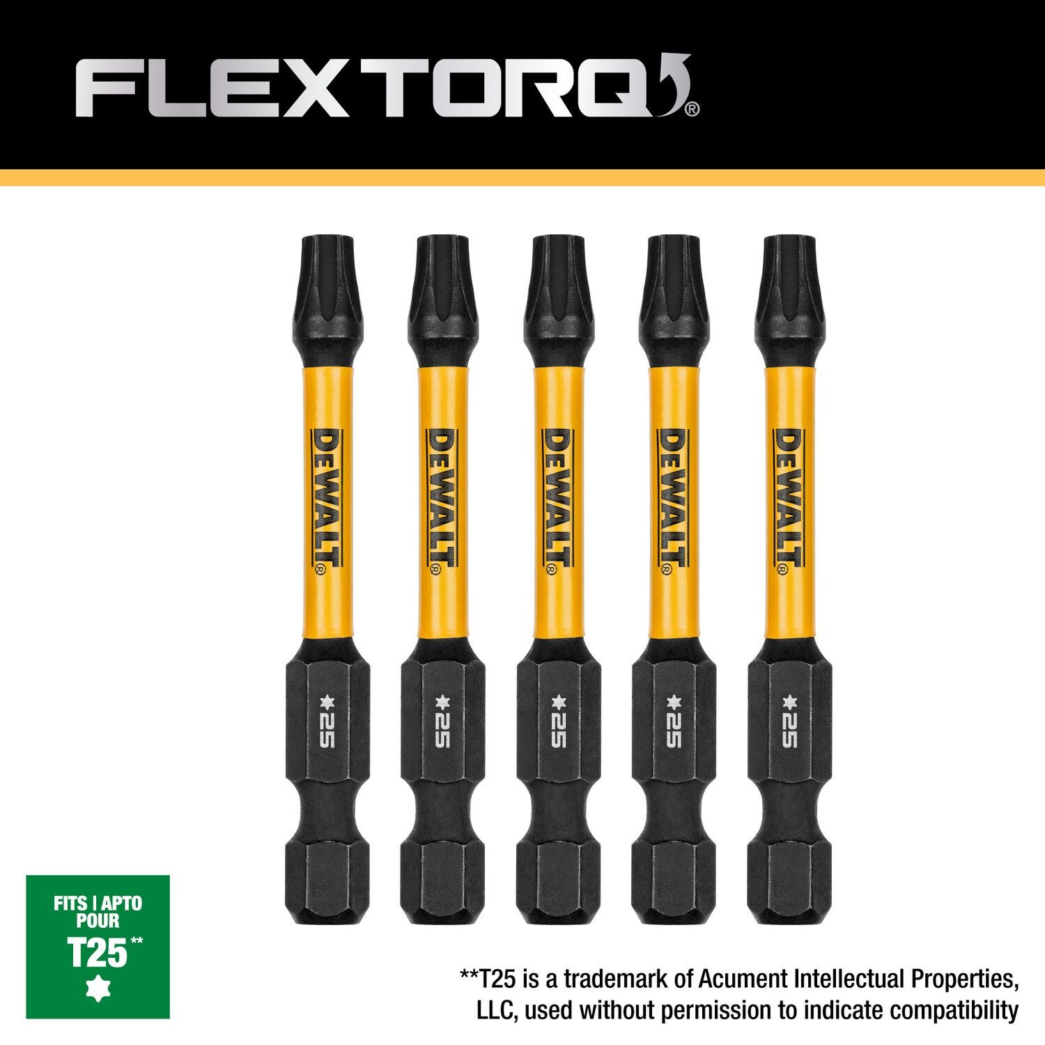 DeWalt DWAF2TX25IR5 FlexTorq Impact Ready Screwdriving Bit, T25, 2-1/4 in. (5-Pack)