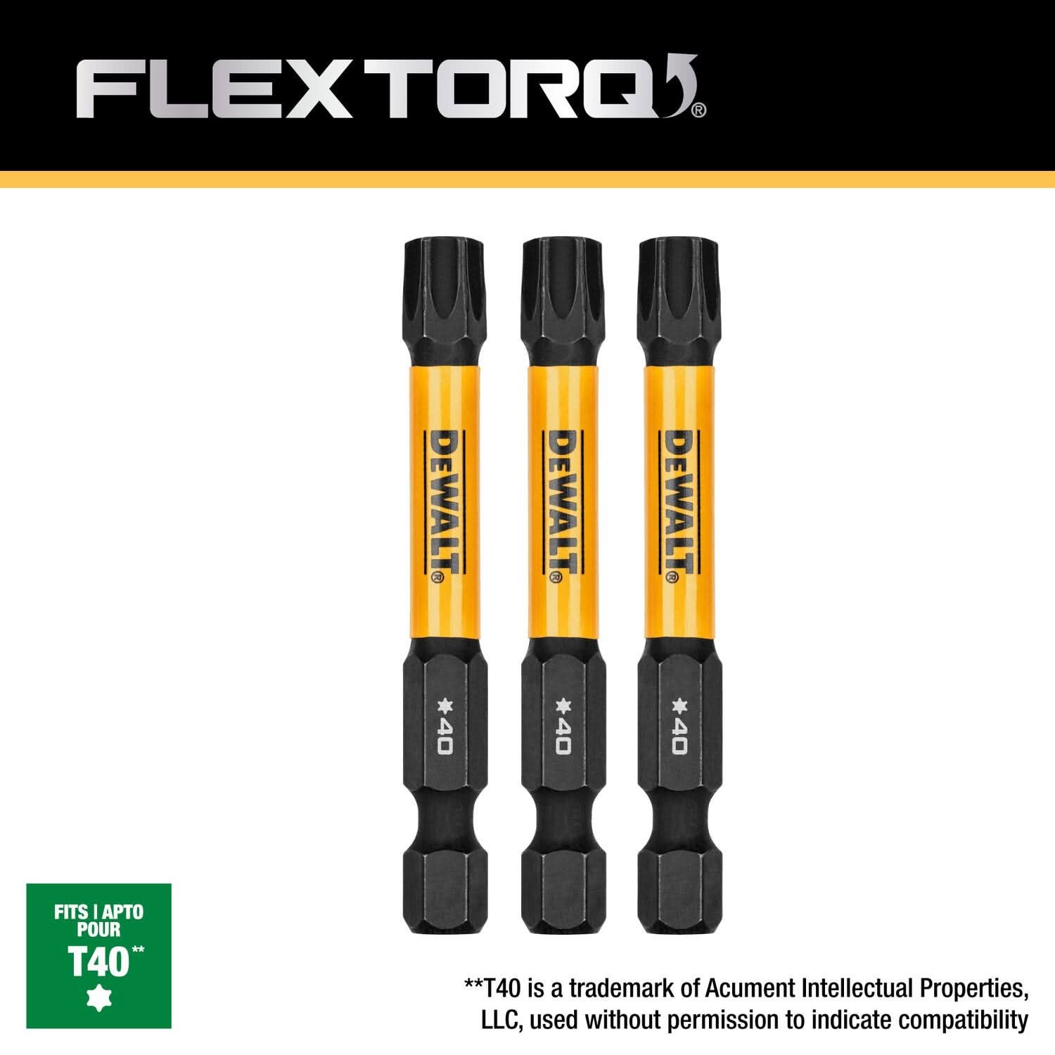 DeWalt DWAF2TX40IR3 FlexTorq Impact Ready Screwdriving Bit, T40, 2-1/4 in. (3-Pack)