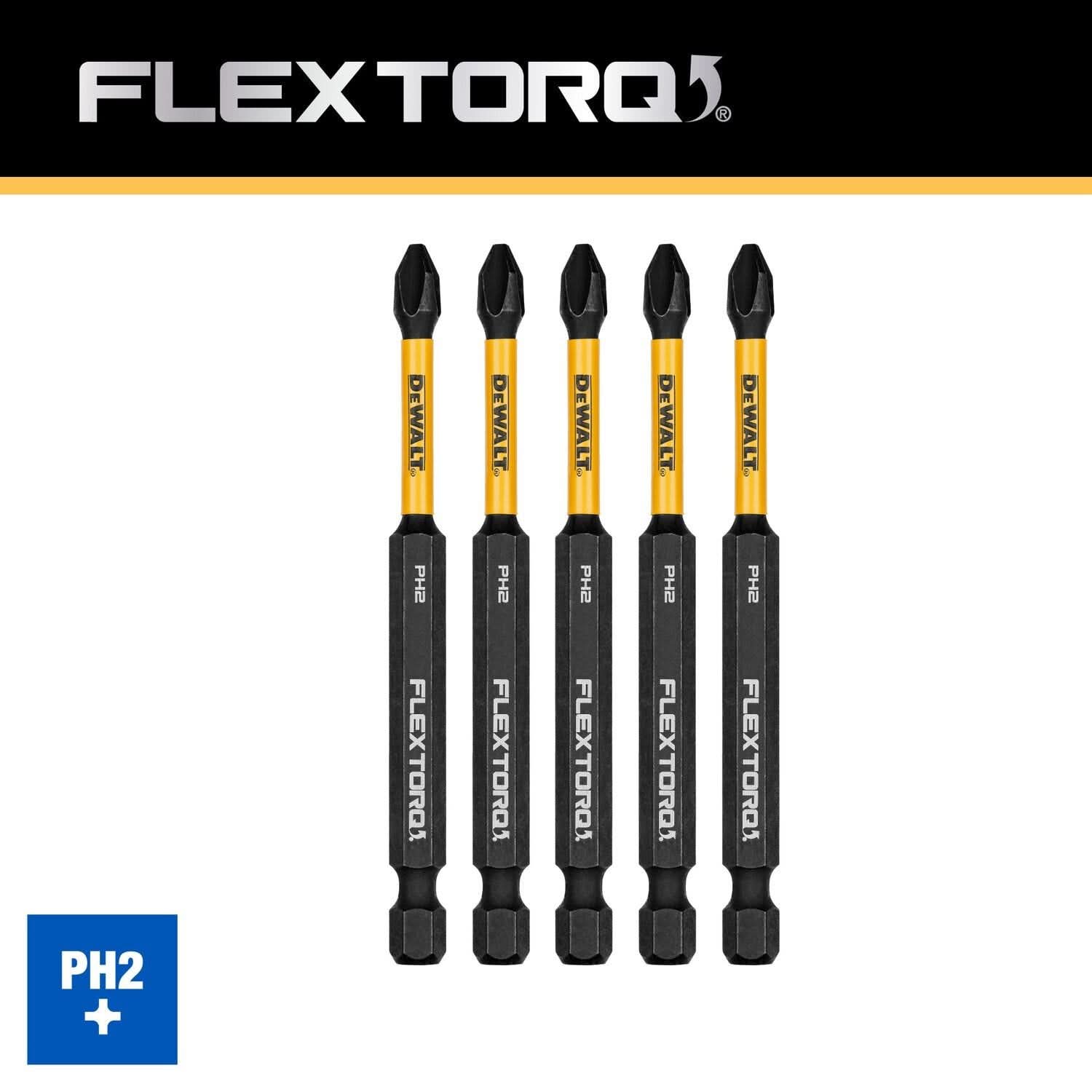 DeWalt DWAF3PH2IR5 FlexTorq Impact Ready Screwdriving Bit, PH2, 3-1/2 in. (5-Pack)