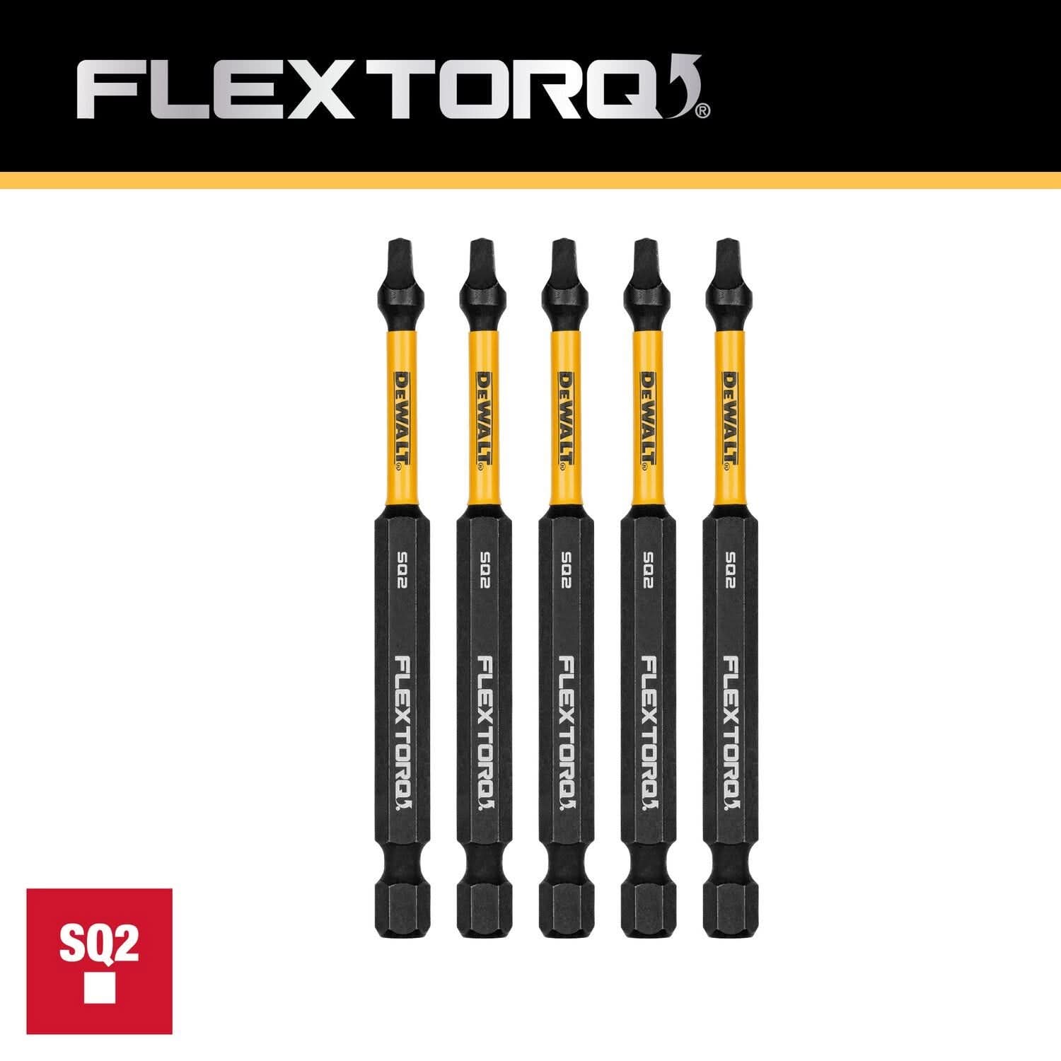 DeWalt DWAF3SQ2IR5 FlexTorq Impact Ready Screwdriving Bit, SQ2, 3-1/2 in. (5-Pack)