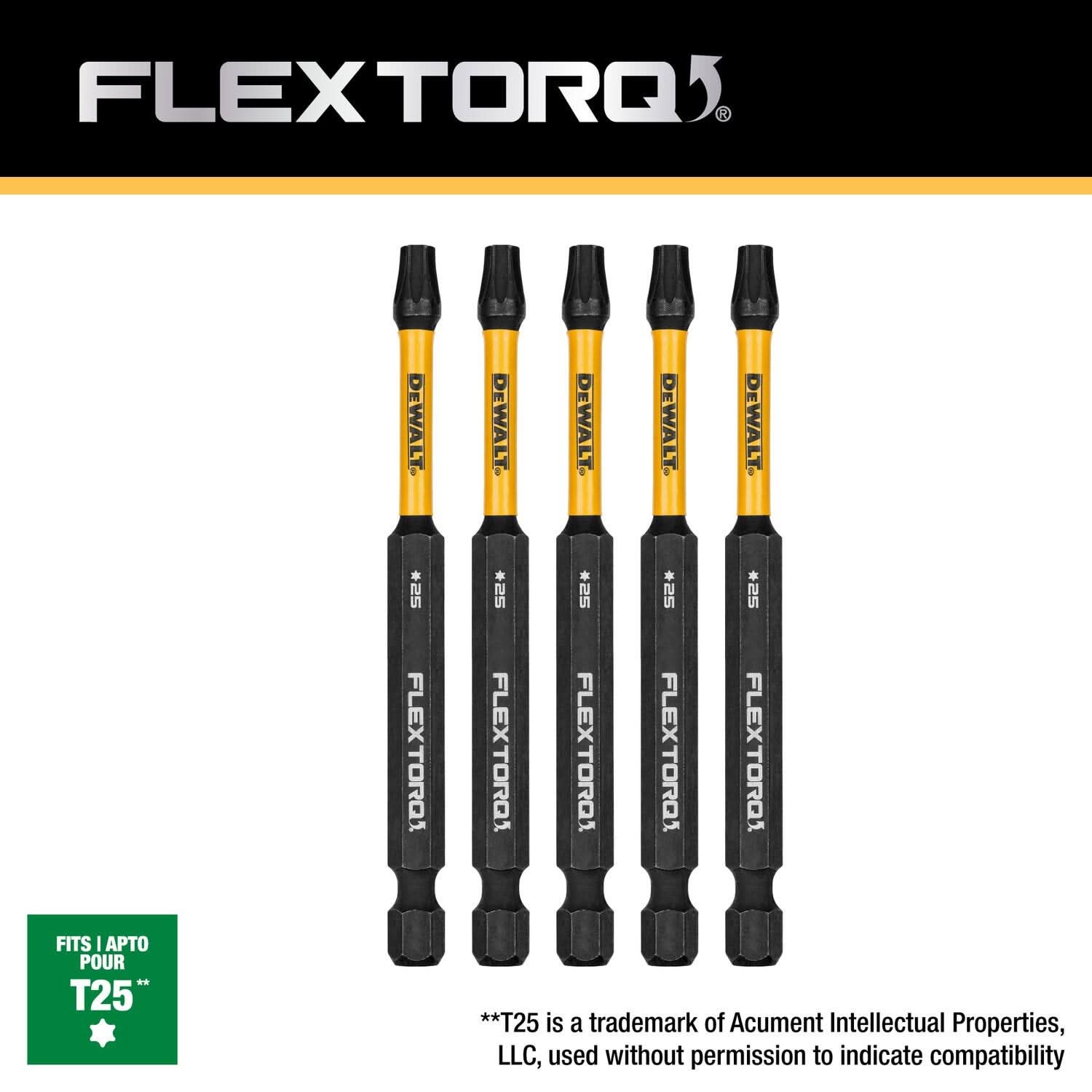 DeWalt DWAF3TX25IR5 FlexTorq Impact Ready Screwdriving Bit, T25, 3-1/2 in. (5-Pack)