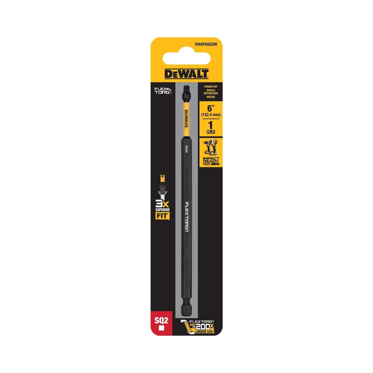 DeWalt DWAF6SQ2IR FlexTorq Impact Ready Screwdriving Bit, SQ2, 6 in.