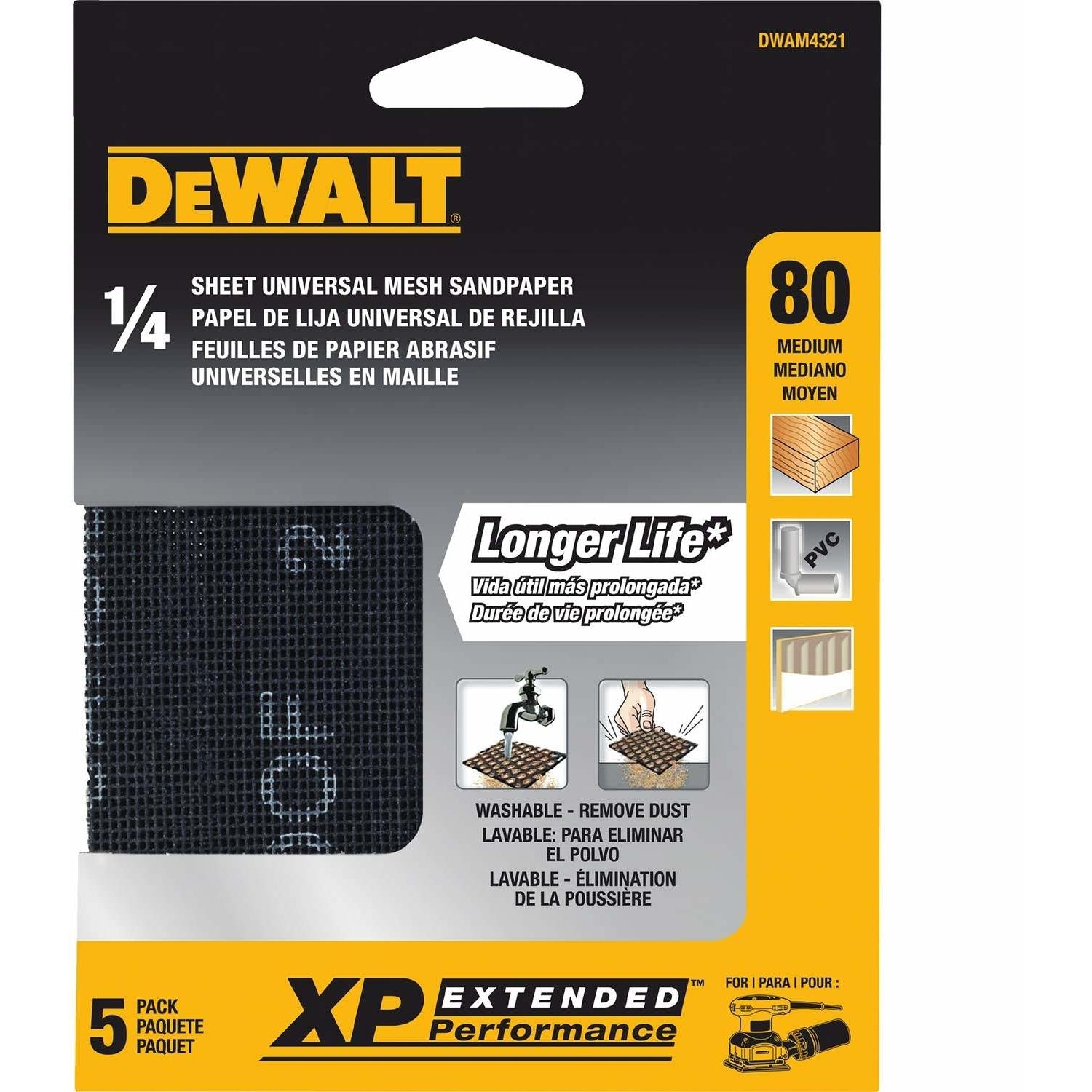 DeWalt DWAM4321 Mesh 1/4 Sheet 80 Grit, 5-Pack