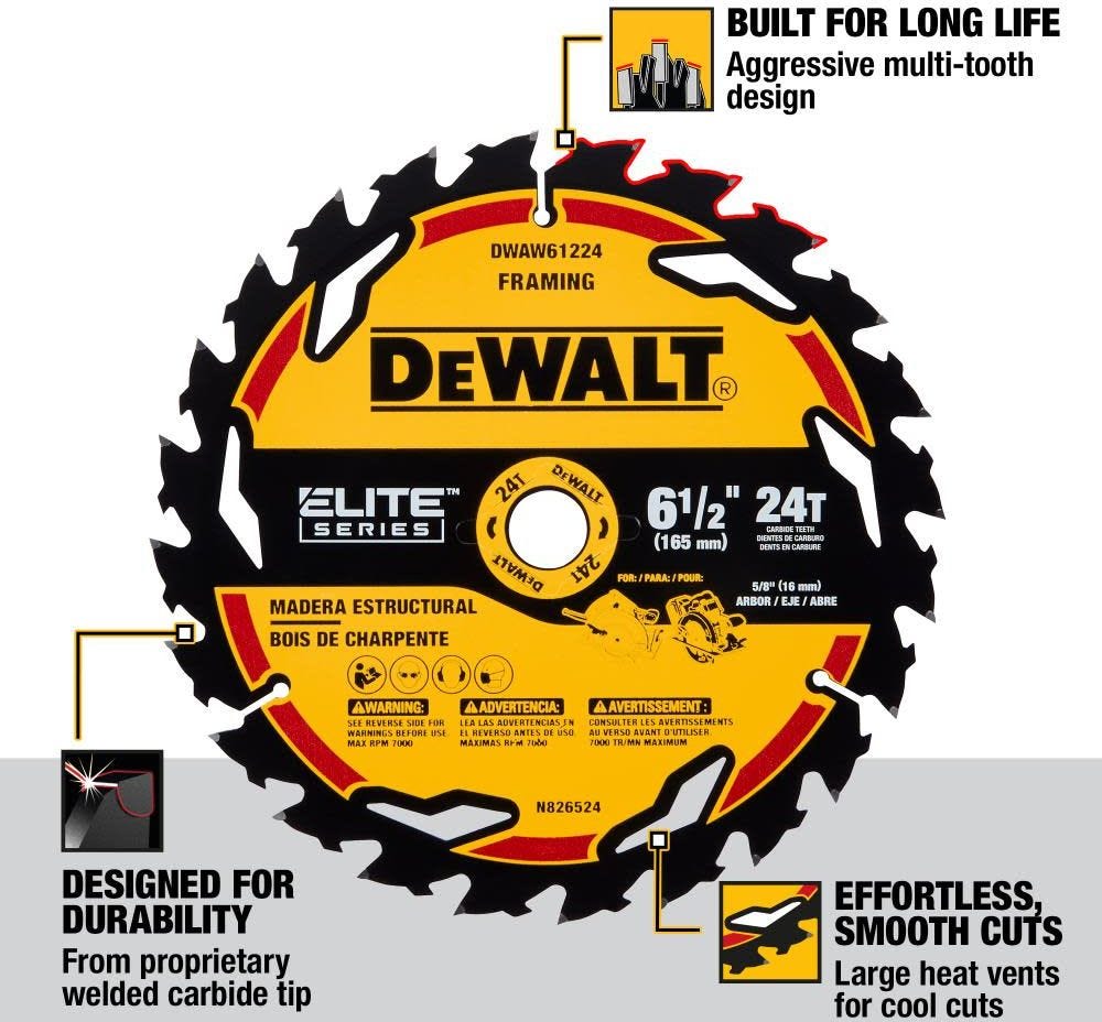 DeWalt DWAW61224 DEWAL-Tooth 6-1/2" 24-Tooth Elite Series Saw Blade