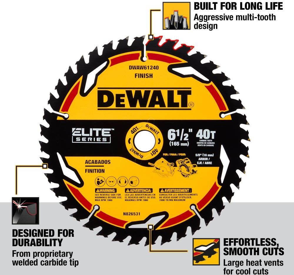 DeWalt DWAW61240 DEWAL-Tooth 6-1/2" 40-Tooth Elite Series Saw Blade