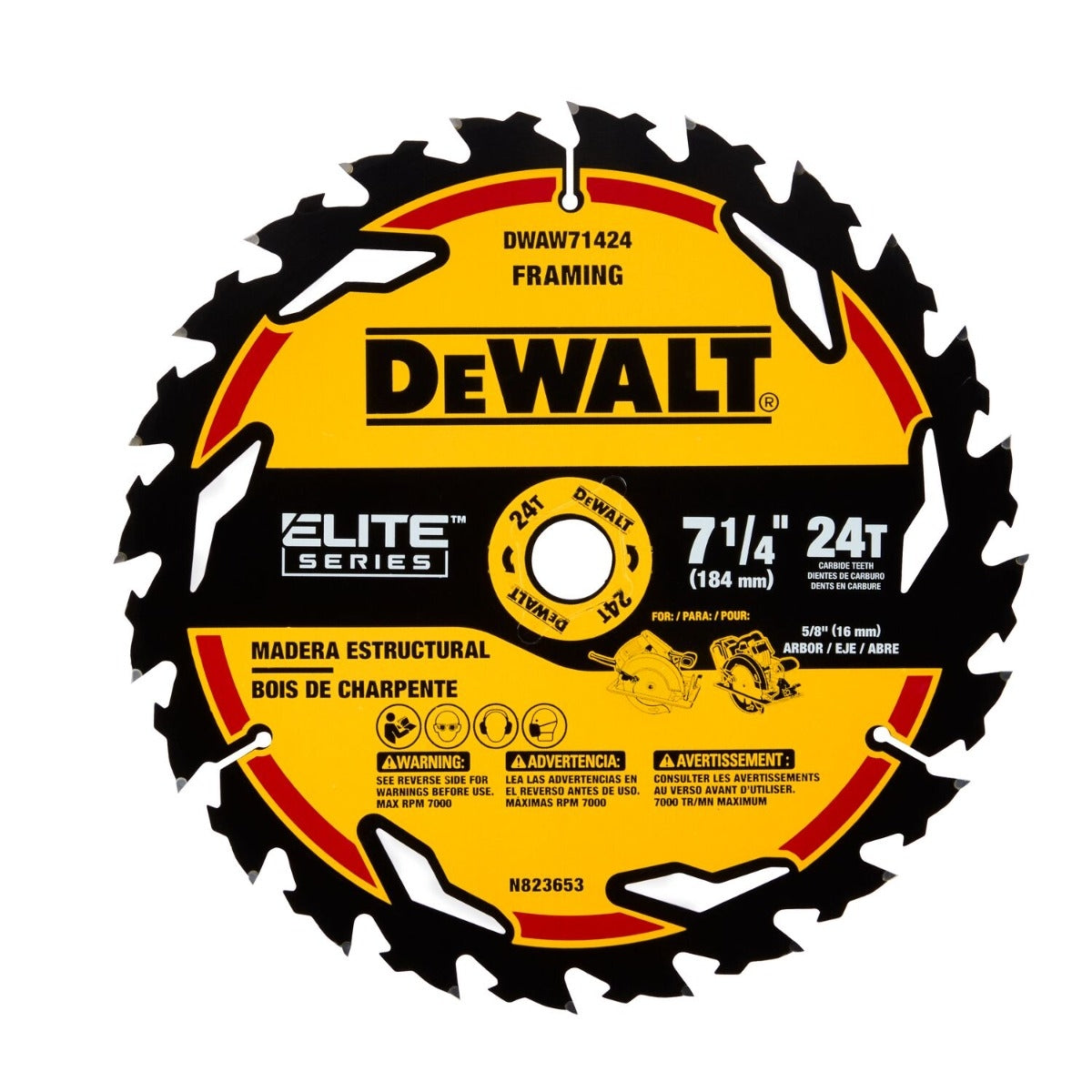 DeWalt DWAW71424 ELITE SERIES 7-1/4 in. 24T Framing Circular Saw Blade