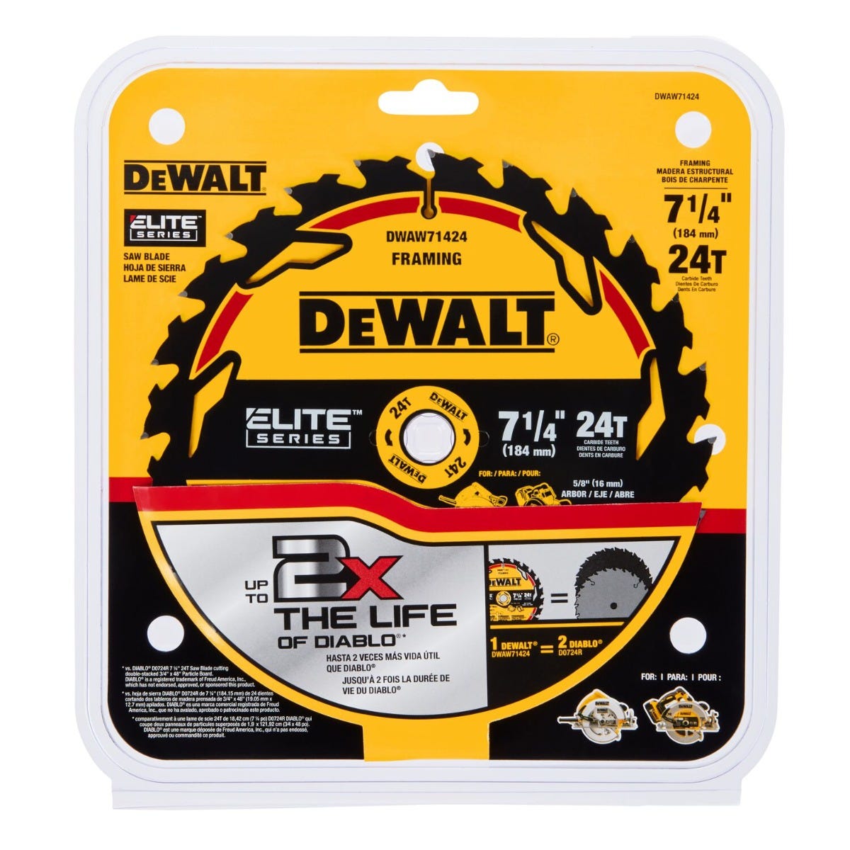 DeWalt DWAW71424 ELITE SERIES 7-1/4 in. 24T Framing Circular Saw Blade