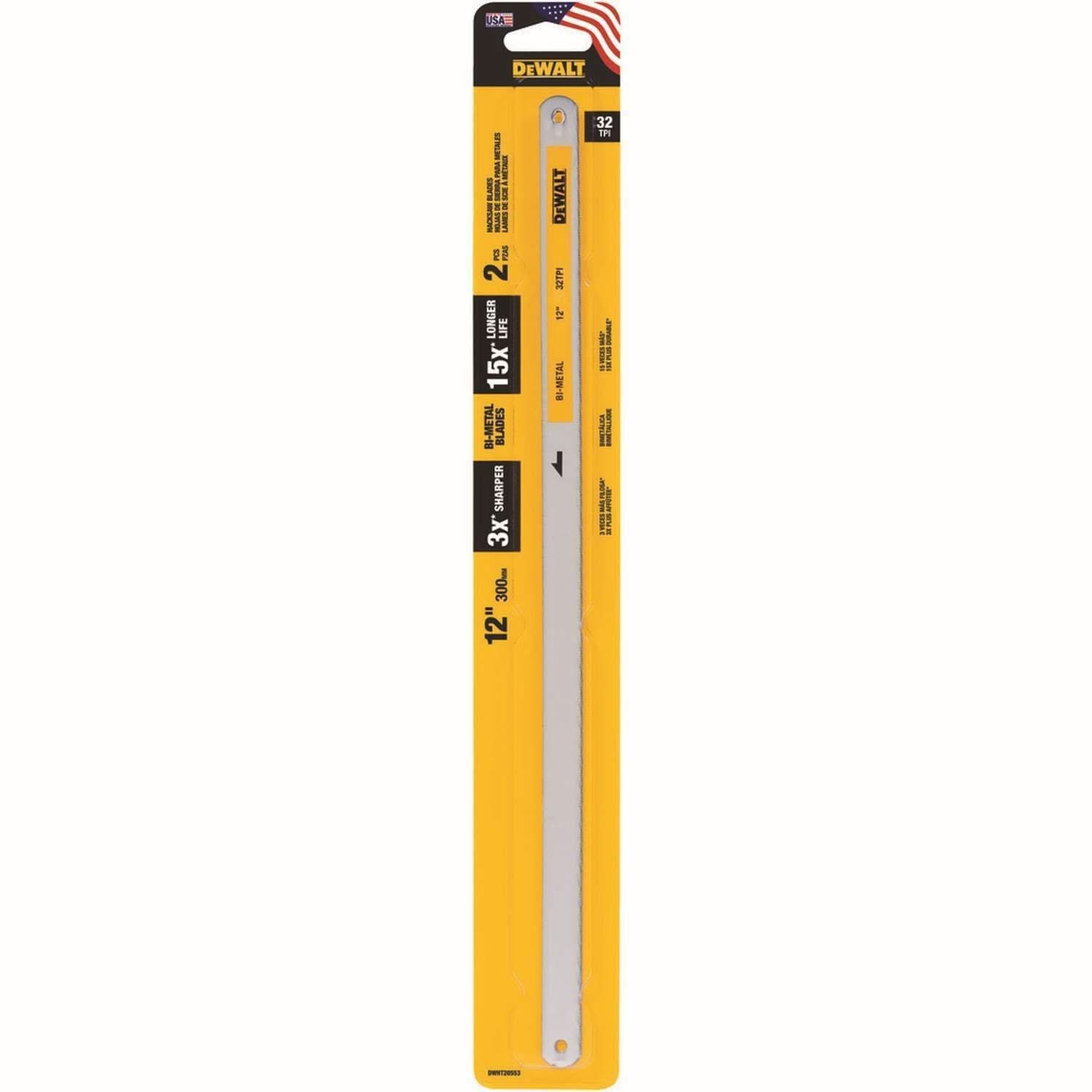 DeWalt DWHT20553 12-inch 32 TPI Hacksaw Blades, 2-Pack