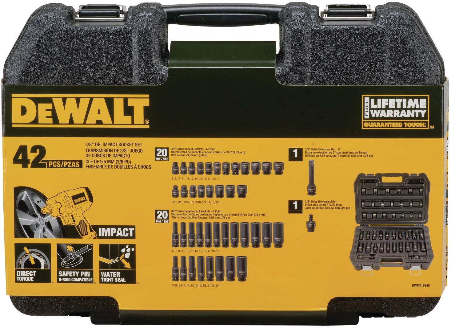 Dewalt DWMT19248 42 Piece 3/8-in Drive Combination Impact Socket Set - 6 Point