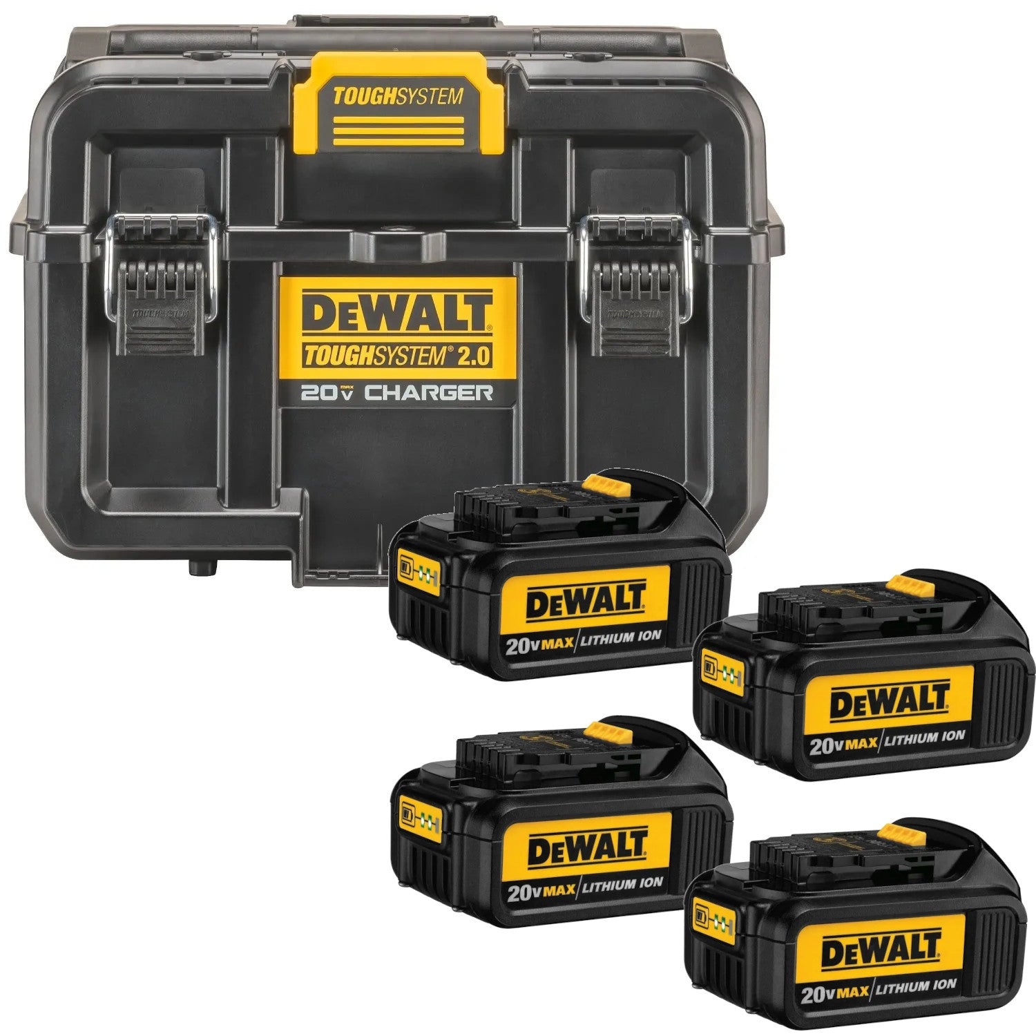 DeWalt ToughSystem 2.0 20V MAX Dual Port Charging Case plus 20V MAX 3.0Ah Battery 4-Pack