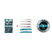 Makita ImpactX 100 Pc. Driver Bit Set with 6 Pc. Recip Blade Assortment Pack and 6-1/2" 24T Carbide-Tipped Circular Saw Blade