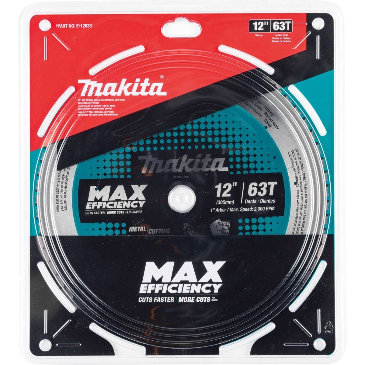 Makita E-12033 12" 63T Carbide-Tipped Max Efficiency Saw Blade, Metal/General Purpose