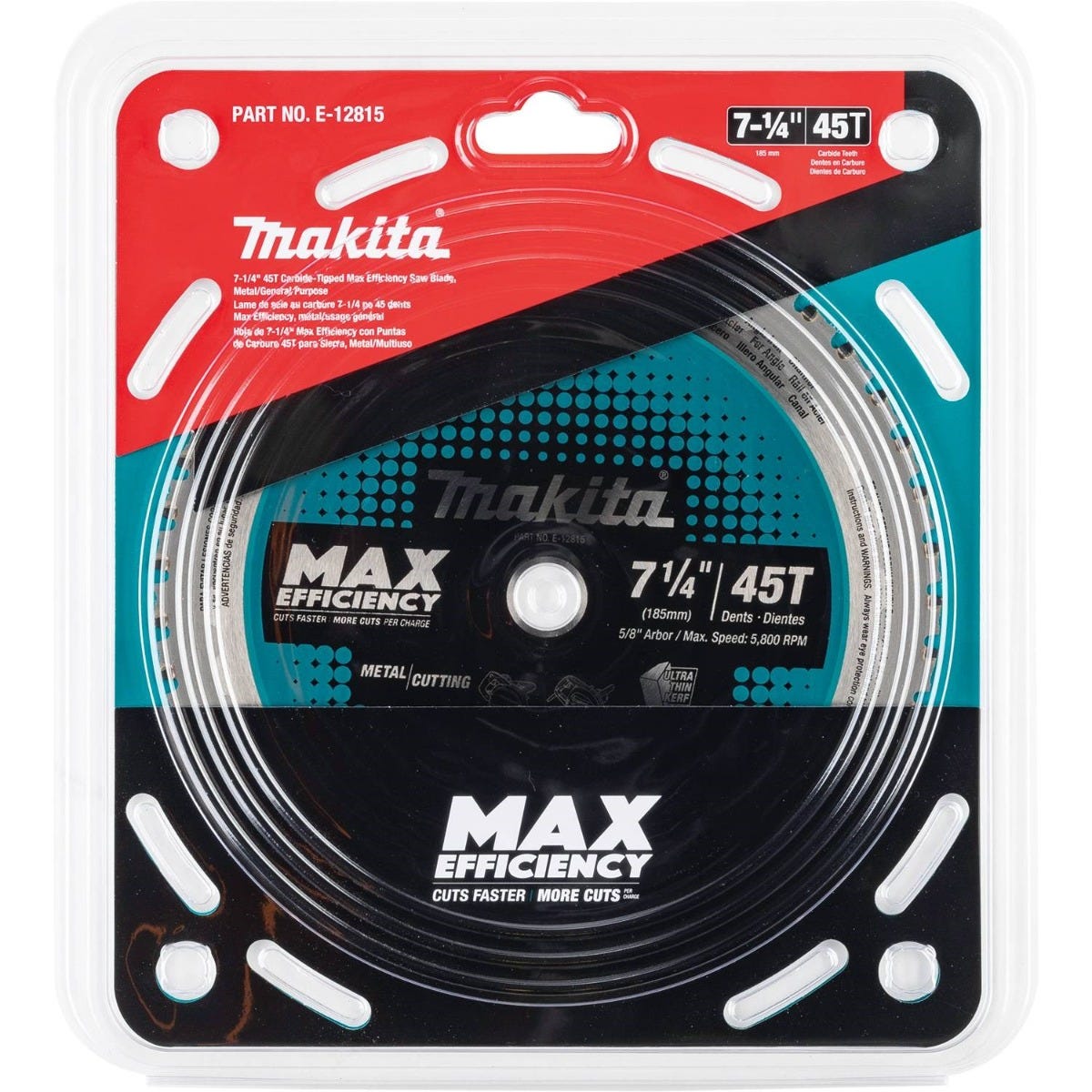 Makita E-12815 7-1/4" 45T Carbide-Tipped Max Efficiency Saw Blade, Metal/General Purpose