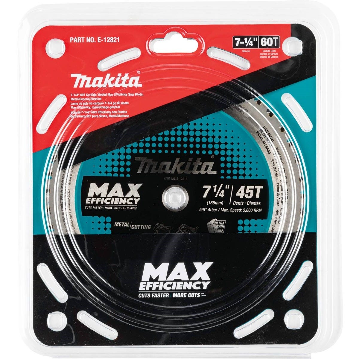 Makita E-12821 7-1/4" 60T Carbide-Tipped Max Efficiency Saw Blade, Metal/Stainless Steel