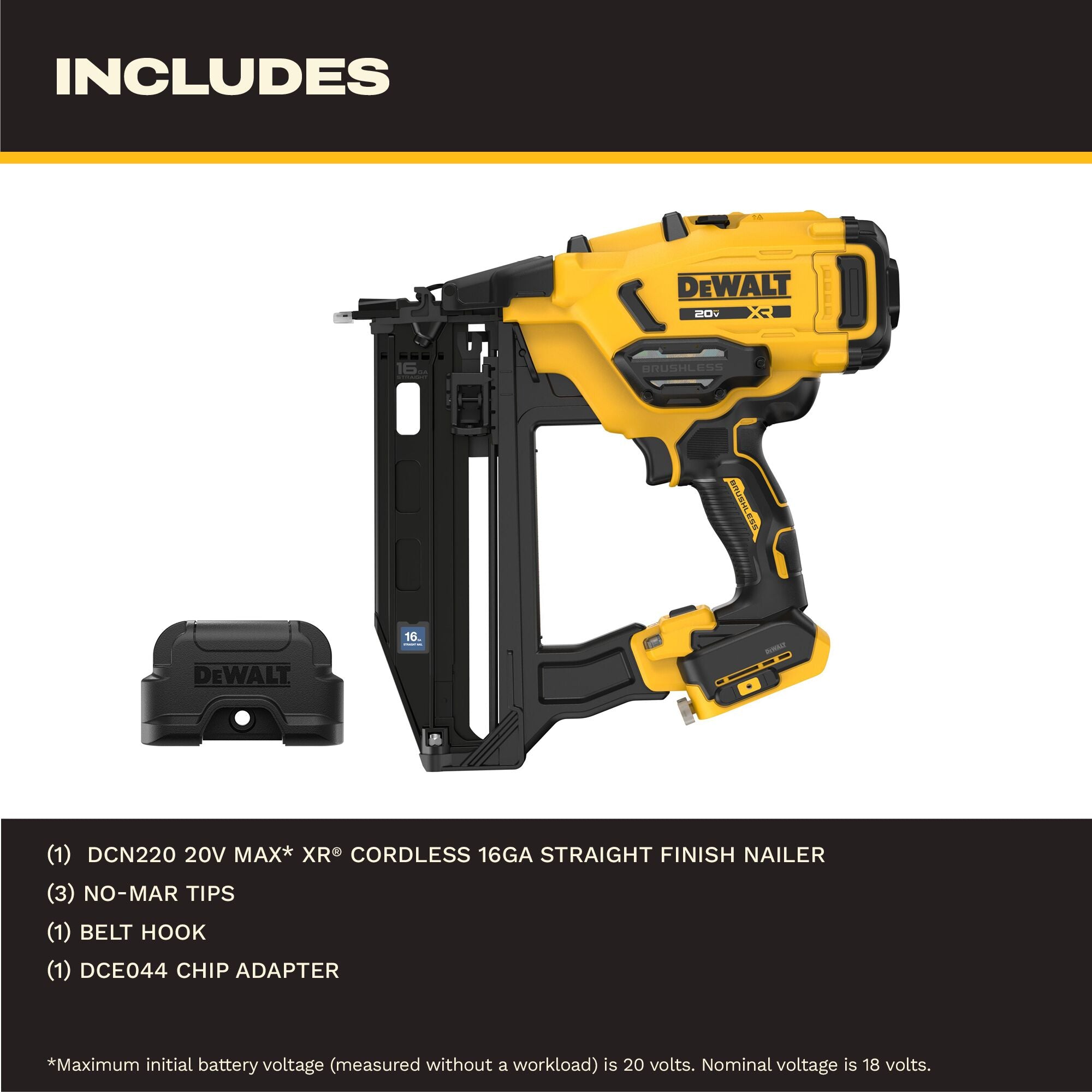 DEWALT 20V MAX* XR Cordless 16GA Straight Finish Nailer (Tool Only)