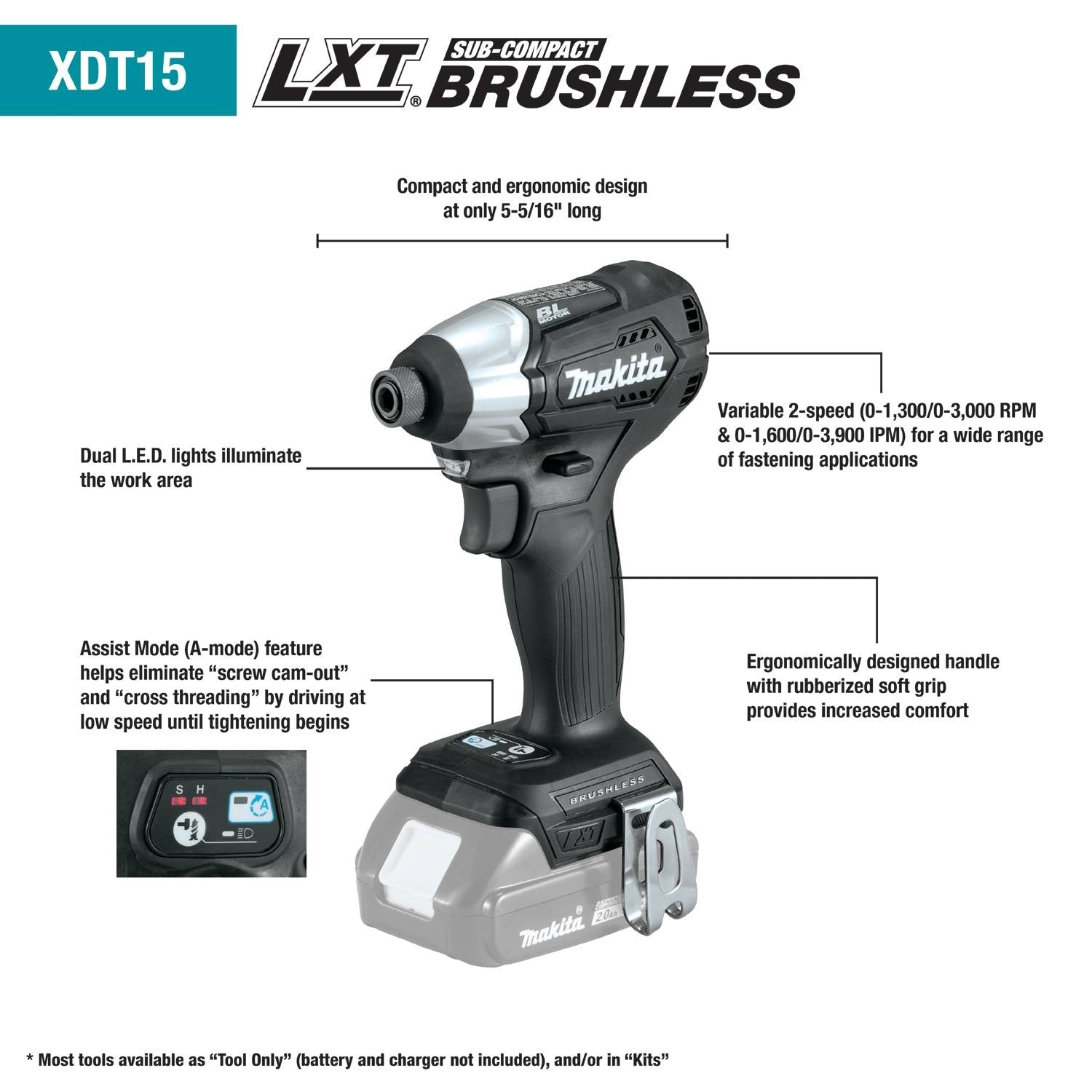 Makita XDT15ZB 18V LXT Sub-Compact Brushless Cordless Impact Driver, Tool Only (PROMO)