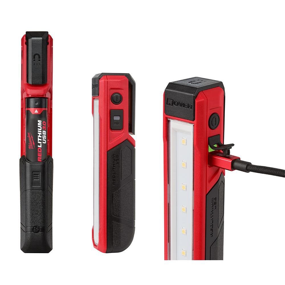 Milwaukee 445 Lumens LED REDLITHIUM USB Rover Pocket Flood Light Kit with Two USB 3.0 Ah Batteries