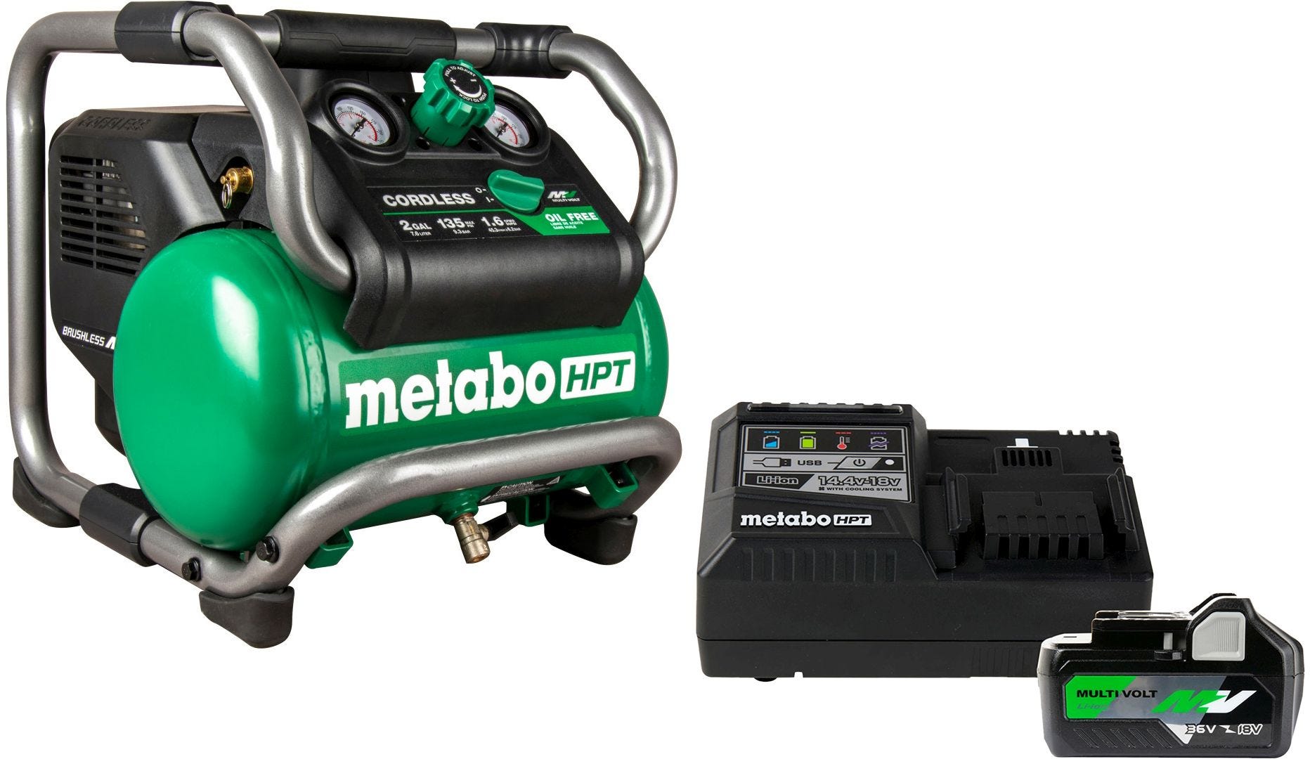Metabo HPT EC36DAQ4M 36V Brushless 2-Gallon Air Compressor plus 36V/18V MultiVolt Battery and Charger 4.0Ah/8.0Ah Starter Kit