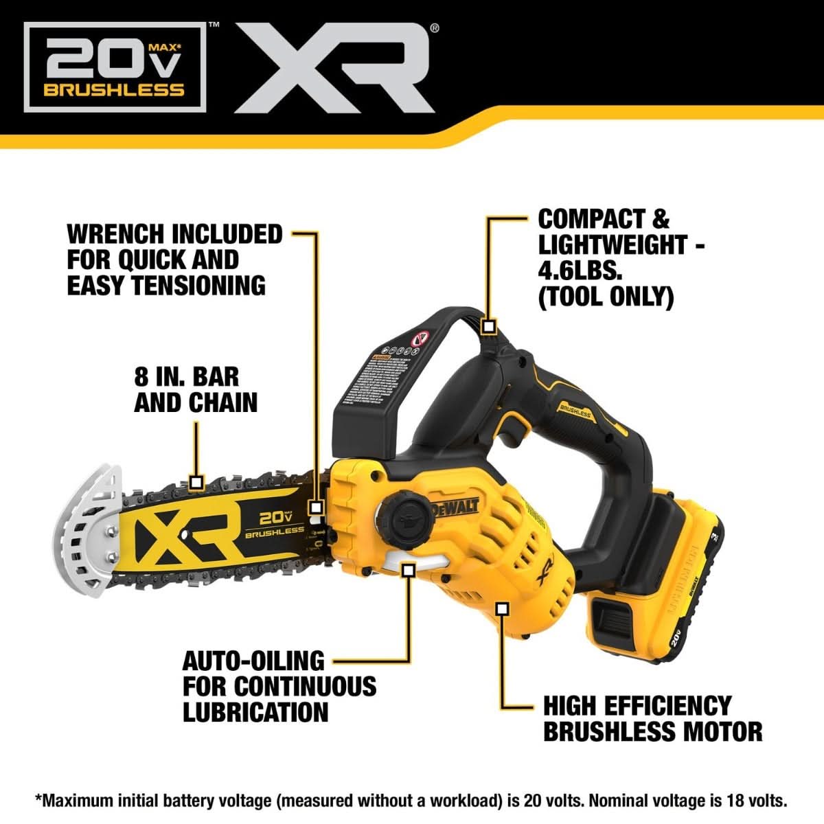 デルスカット DeWalt DCCS623L1 20V MAX XR Brushless 8 in. Chainsaw 3.0Ah Kit