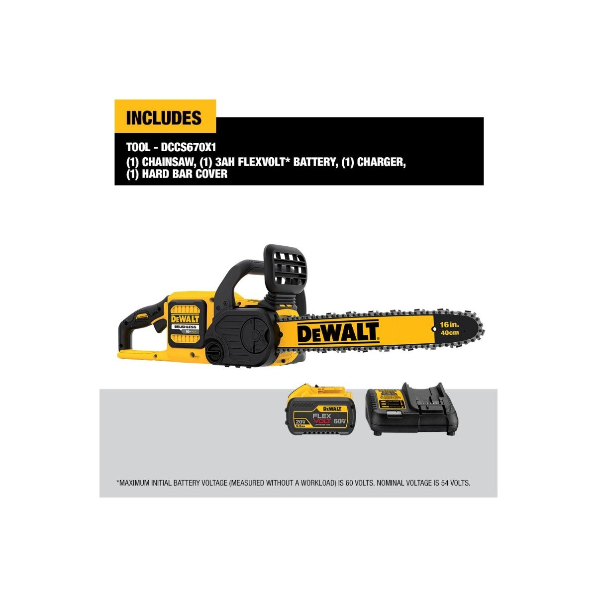 Dewalt DCCS670X1 FLEXVOLT60V MAX Brushless Chainsaw 3.0Ah Kit