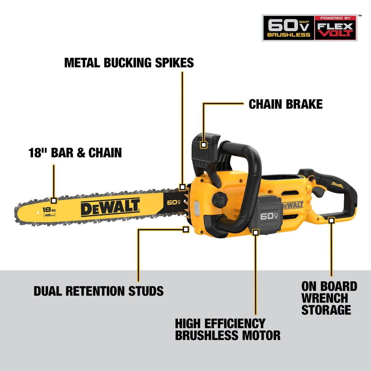 DeWalt DCCS672B DW 60V 18IN Chainsaw, Bare