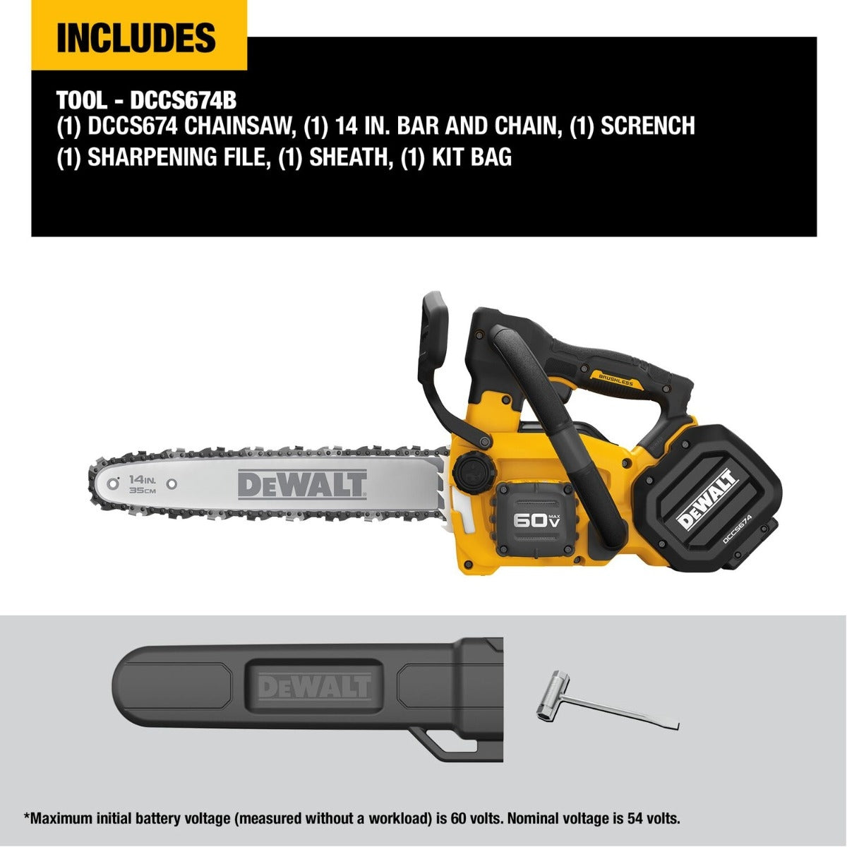 DeWalt DCCS674B FLEXVOLT 20V/60V MAX Brushless 14 in. Chainsaw, Tool Only