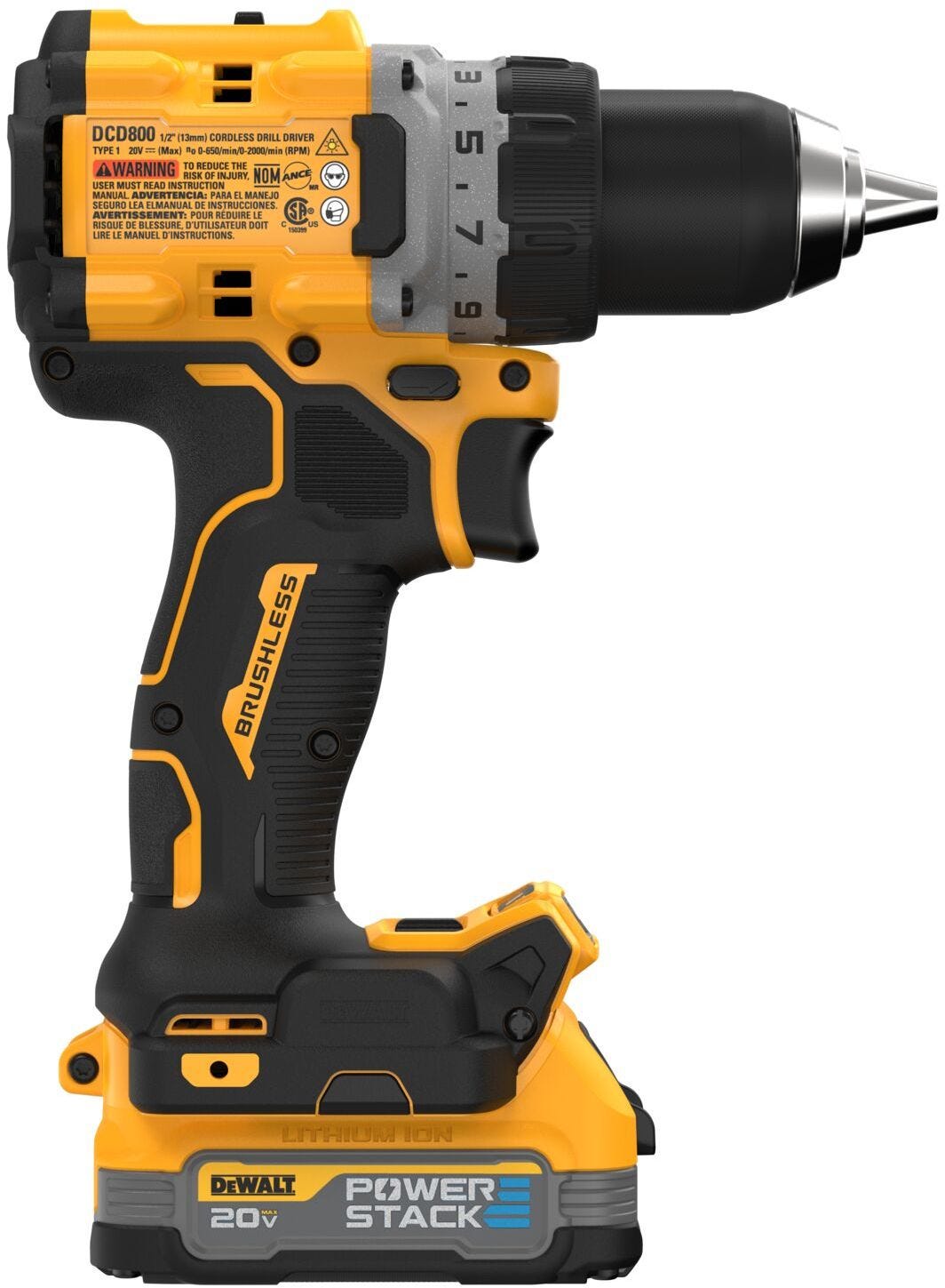 DeWALT DCD800D1E1 20V MAX XR Brushless Compact 1/2-in. Drill/Driver PowerStack 1.7Ah Kit