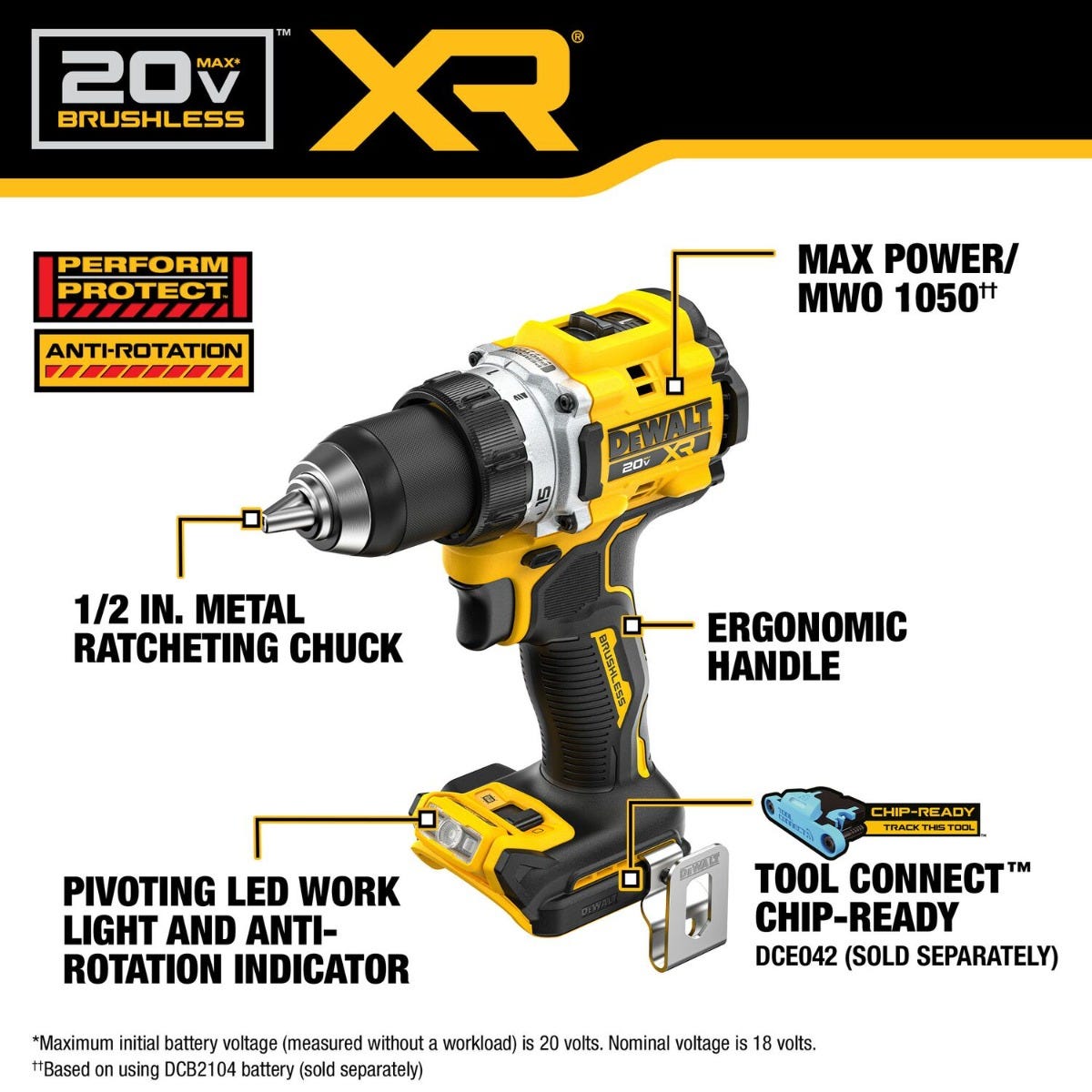 DeWALT DCD801B 20V MAX XR Brushless Cordless 1/2-in. Drill/Driver, Tool Only