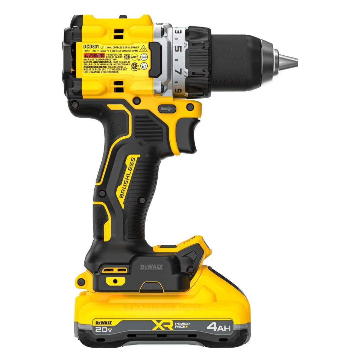 d DeWALT DCD801QQ2 20V MAX XR Brushless Cordless 1/2-in. Drill