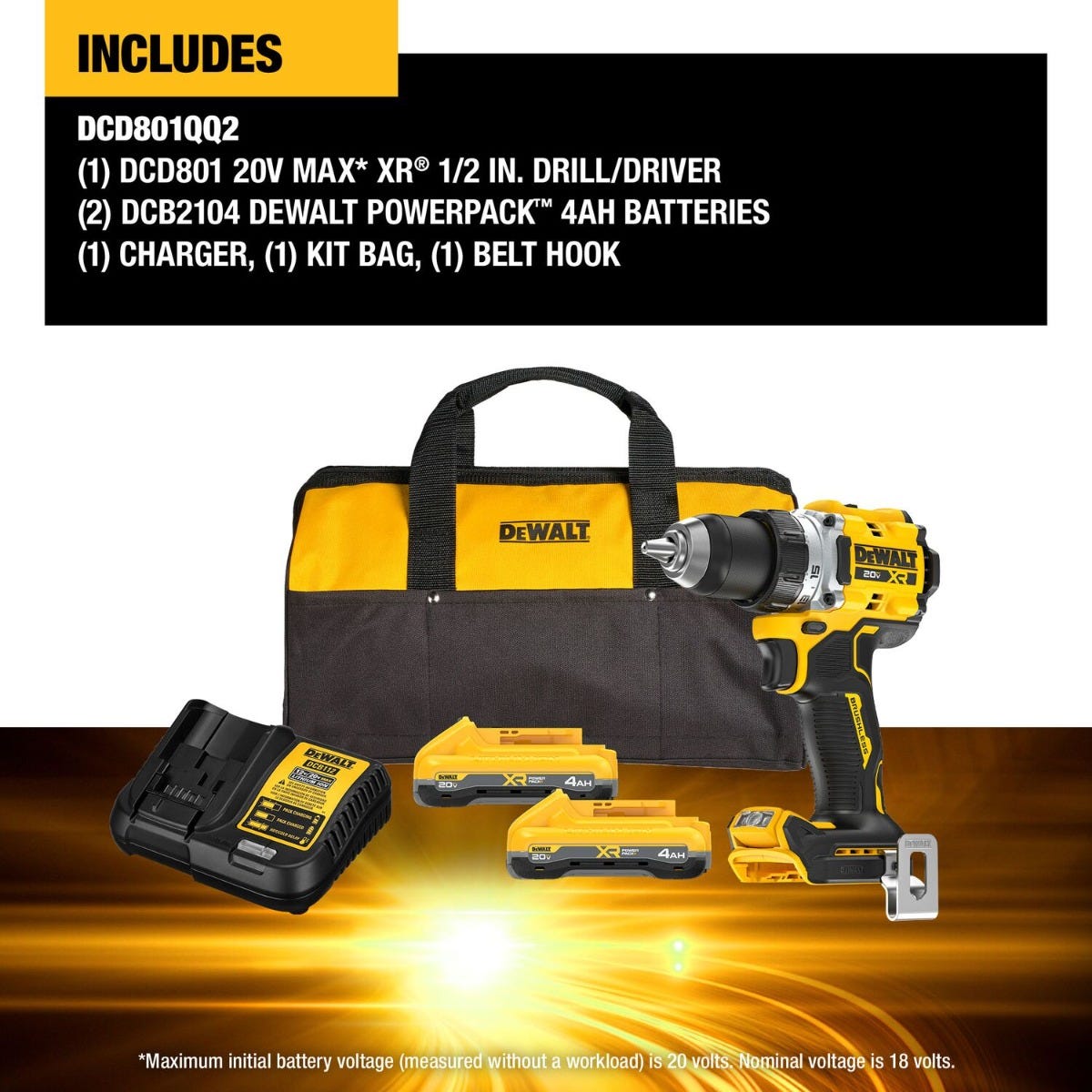 DeWALT DCD801QQ2 20V MAX XR Brushless Cordless 1/2-in. Drill/Driver POWERPACK 4.0Ah Kit