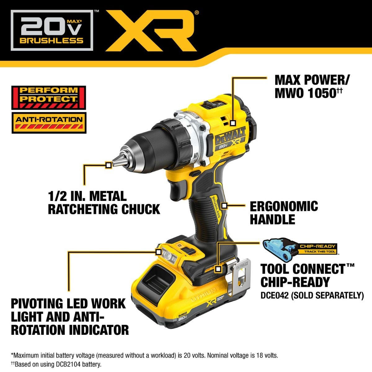 DeWALT DCD801QQ2 20V MAX XR Brushless Cordless 1/2-in. Drill/Driver POWERPACK 4.0Ah Kit