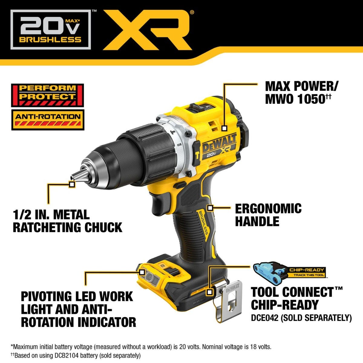 DeWALT DCD806B 20V MAX XR Brushless Cordless 1/2-in. Hammer Drill, Tool Only