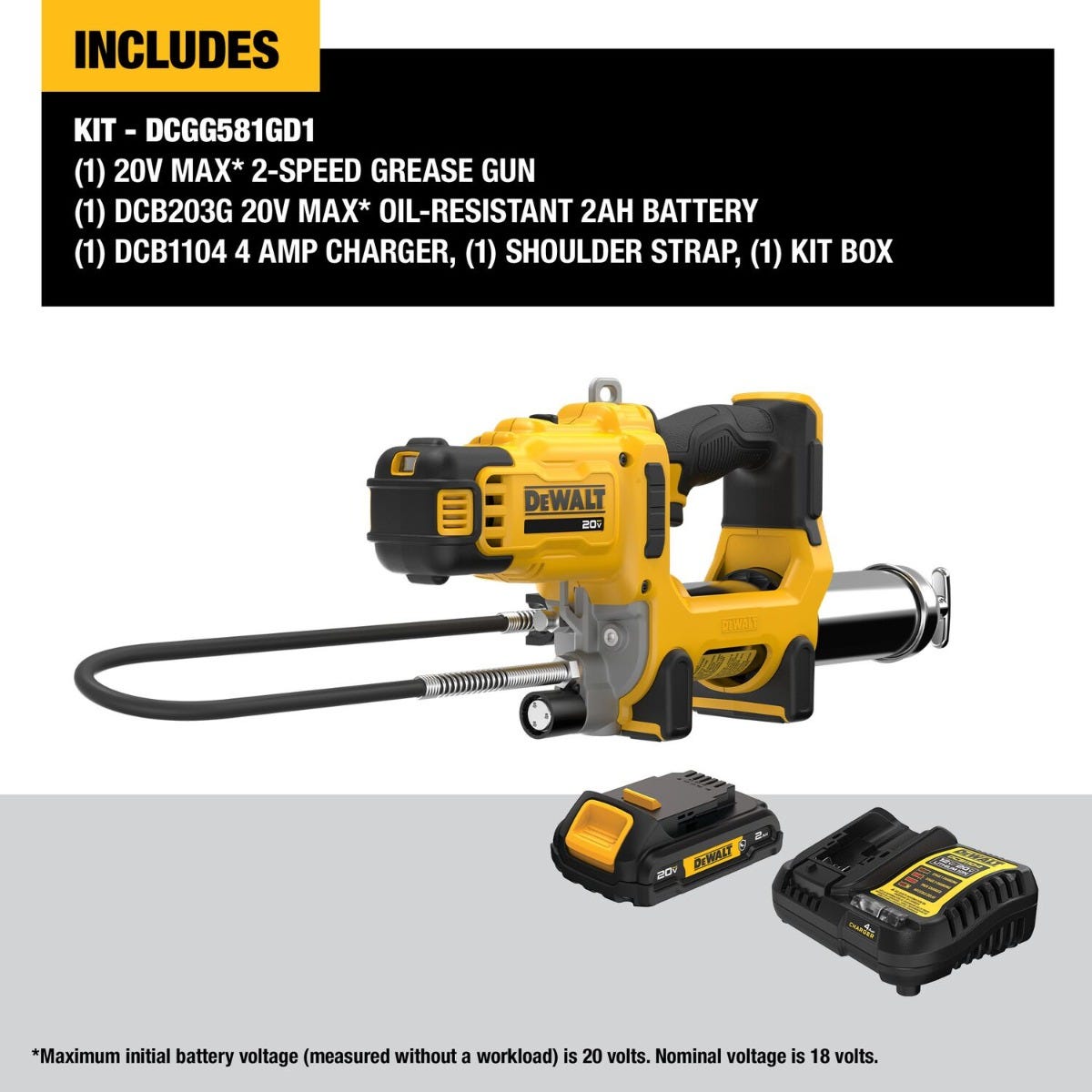 DeWALT DCGG581GD1 20V MAX 2-Speed Grease Gun 2.0Ah Kit