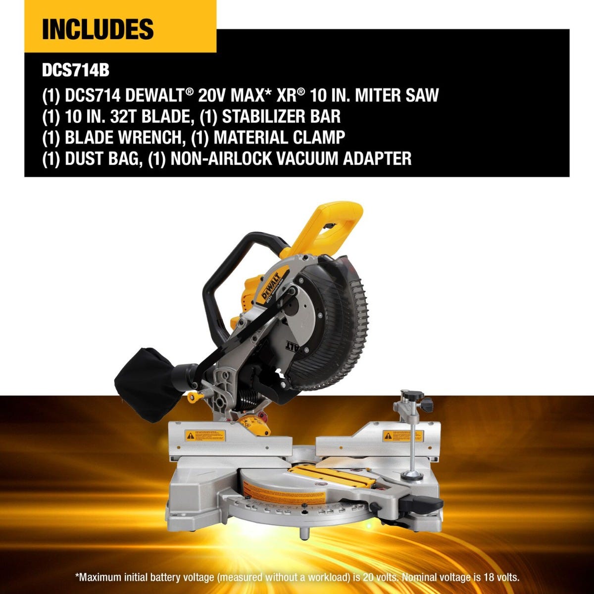 DeWALT DCS714B DEWALT 20V MAX XR 10-in. Double Bevel Fixed Miter Saw, Tool Only